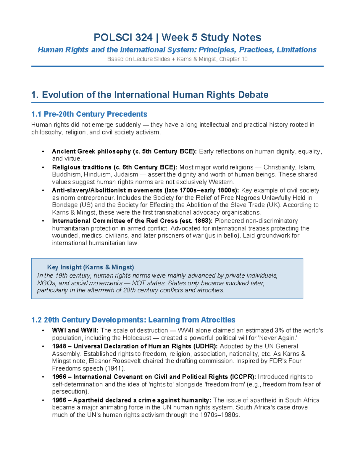 POLSCI 324 Week 5 Human Rights Study Notes: Key Concepts & Issues - Studocu