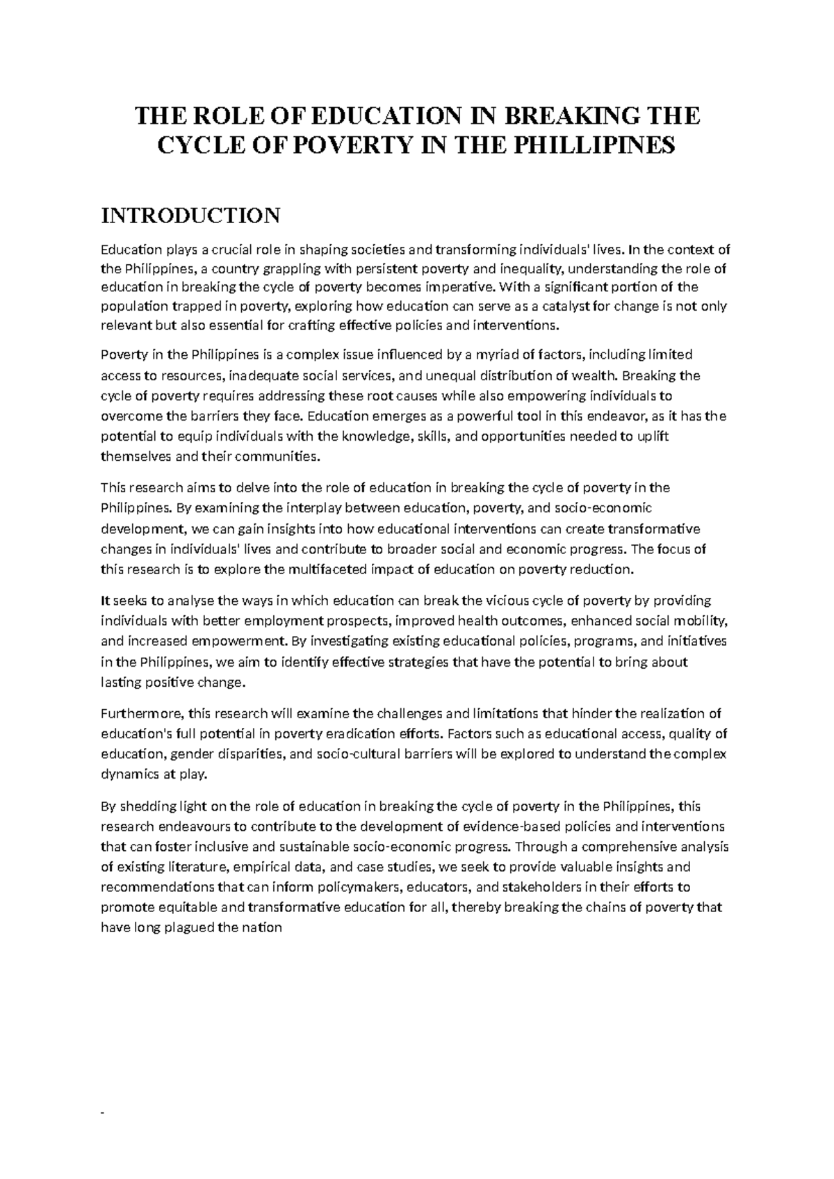 The Role of Education in Breaking the Cycle of Poverty in PH - Studocu