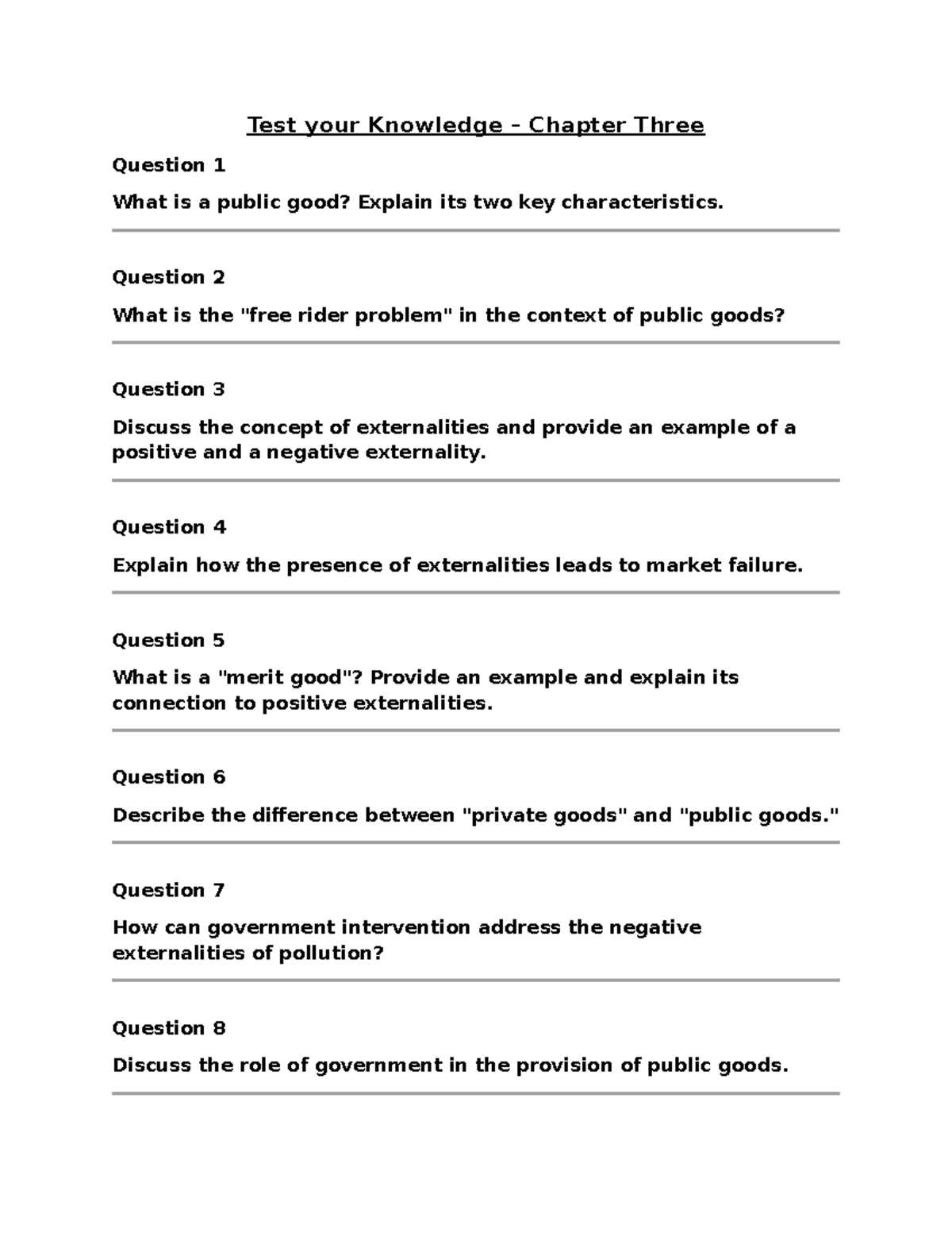 Q&A on Public Goods & Externalities - Chapter 3 - Studocu