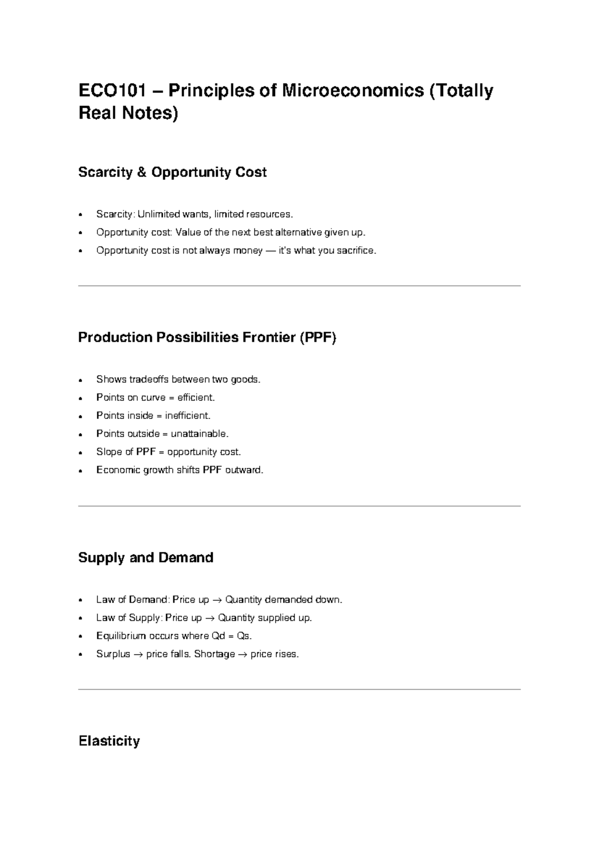 ECO101 Principles of Microeconomics: Key Concepts and Notes - Studocu