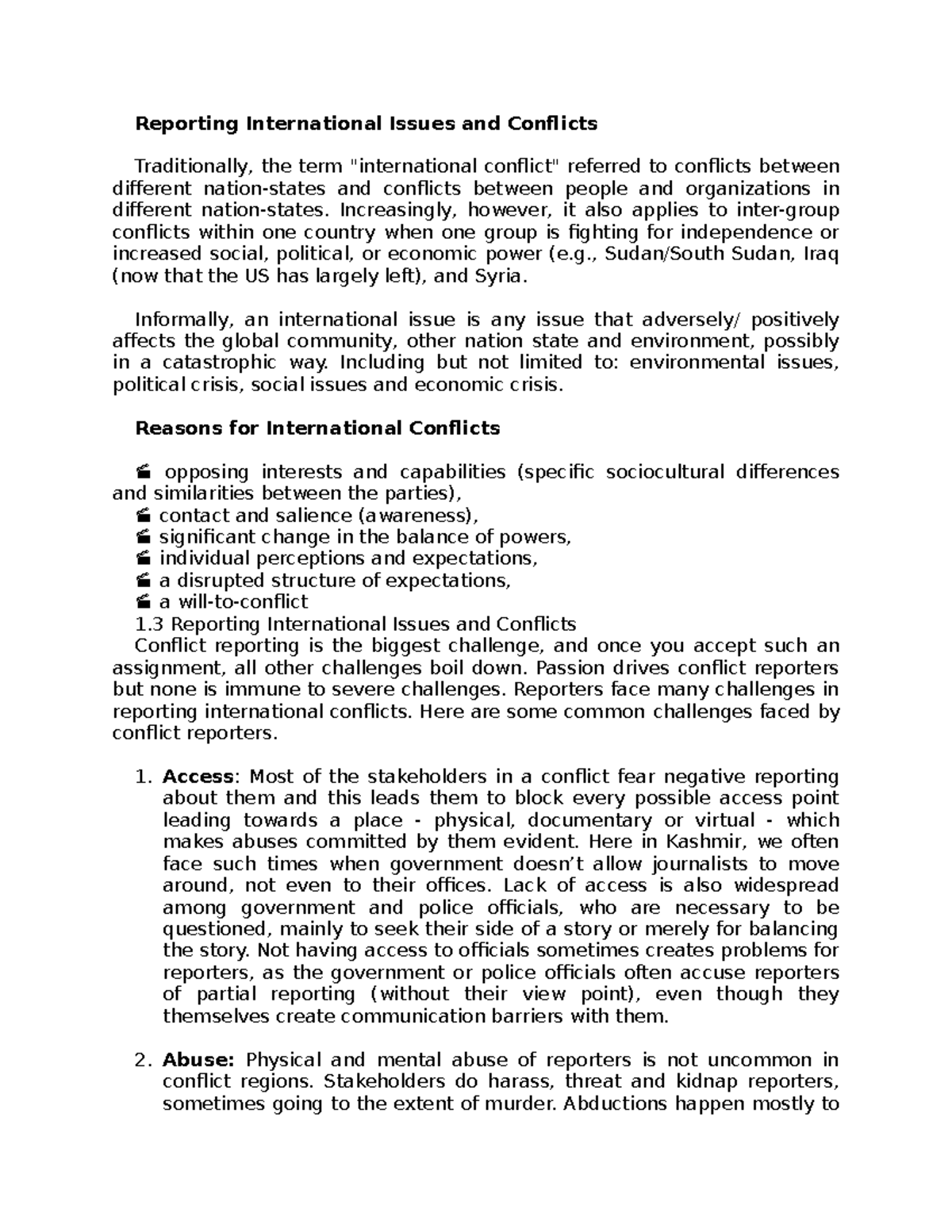 Reporting International Issues & Conflicts: Challenges for Journalists ...