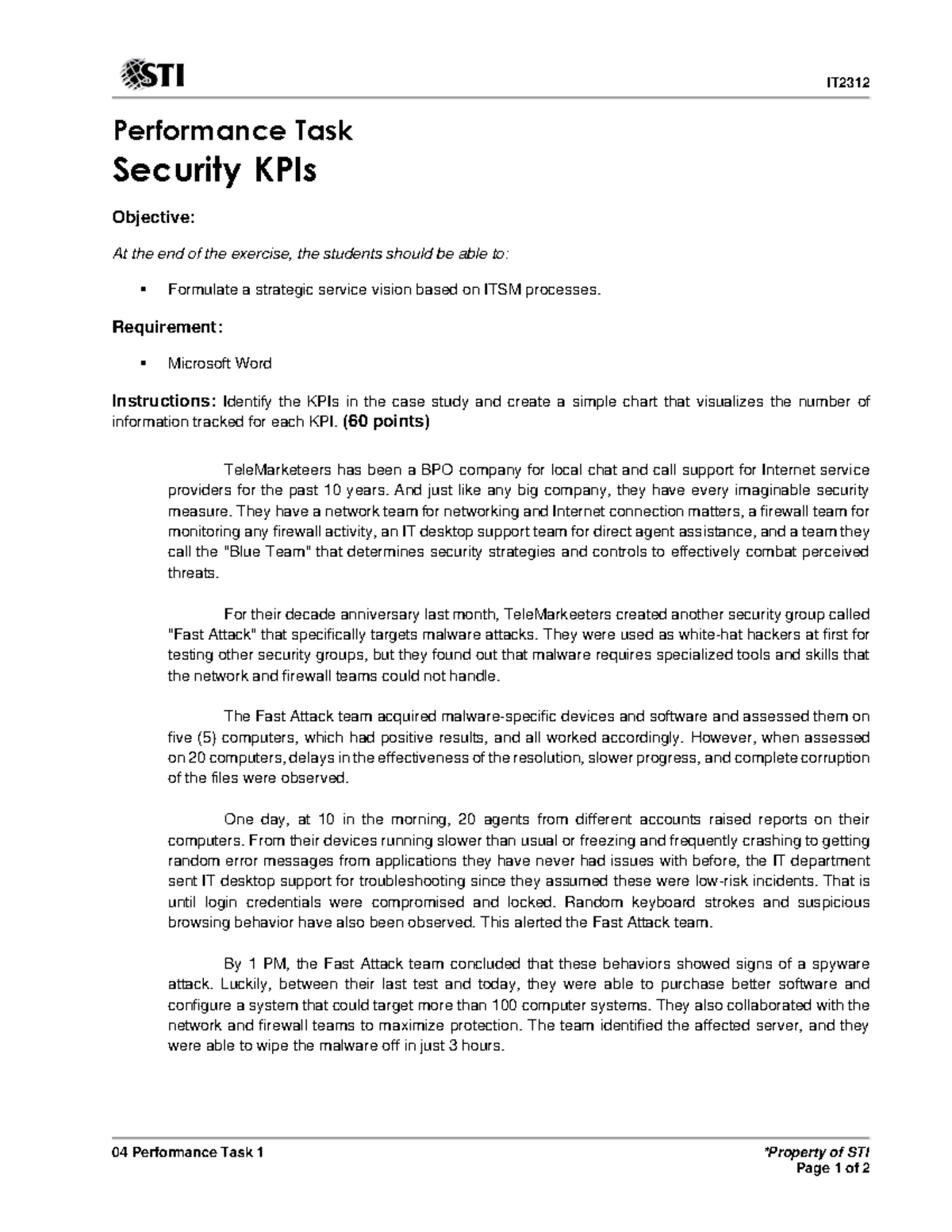 IT2312 Performance Task: Analyzing Security KPIs and Strategies - Studocu