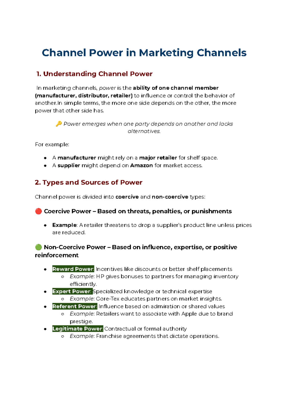 Channel Power in Marketing Channels: Key Concepts for Exam Prep - Studocu