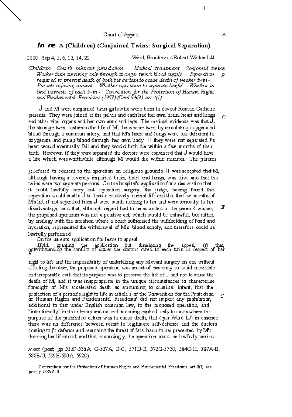 In re A (Children): Legal Proceedings on Conjoined Twins' Surgery [2001 ...