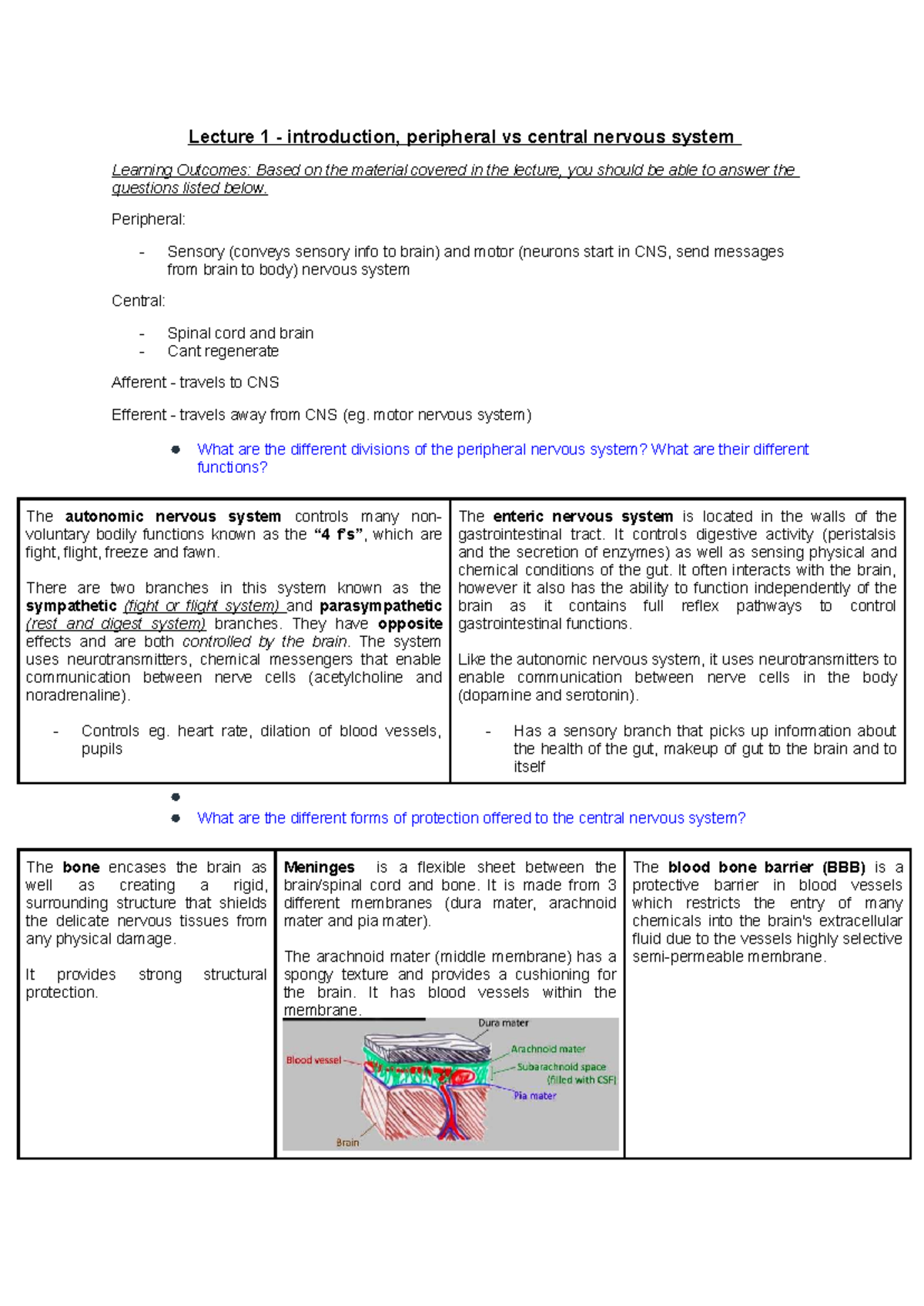 Week 1 - PSYCH 1002 - Lecture Notes on Nervous System Functions - Studocu