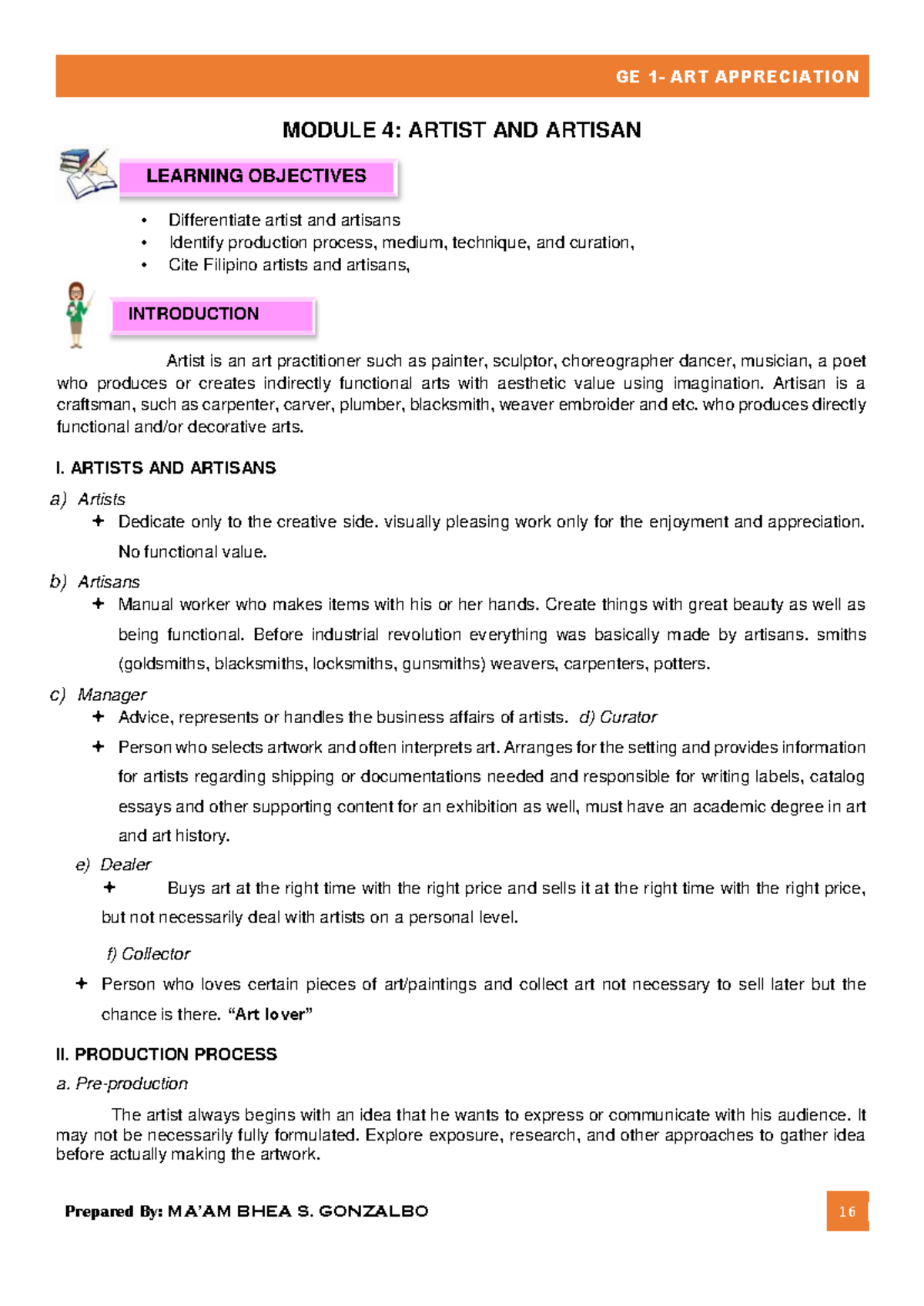 AA- Module 4: Differentiating Between Artist and Artisan - Studocu