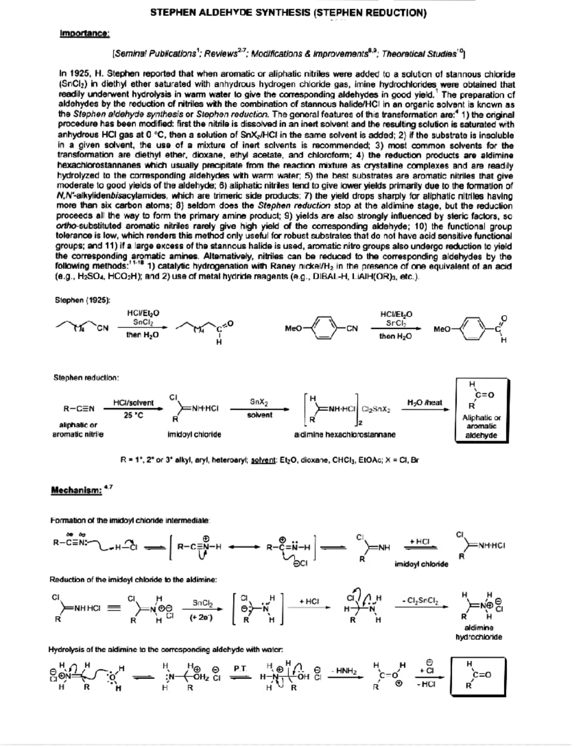 Stephen Aldehyde Synthesis (Stephen Reduction) Insights and ...