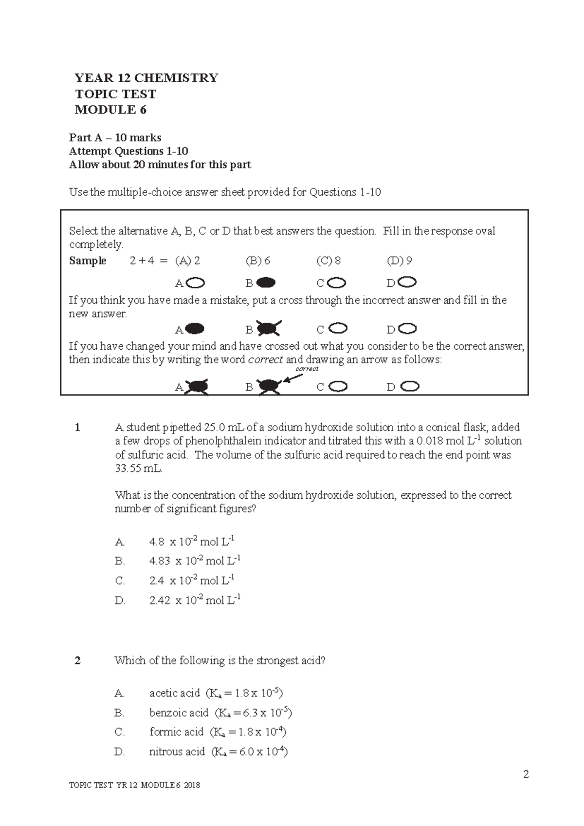 YEAR 12 CHEMISTRY TOPIC TEST MODULE 6 - Revision Notes - Studocu