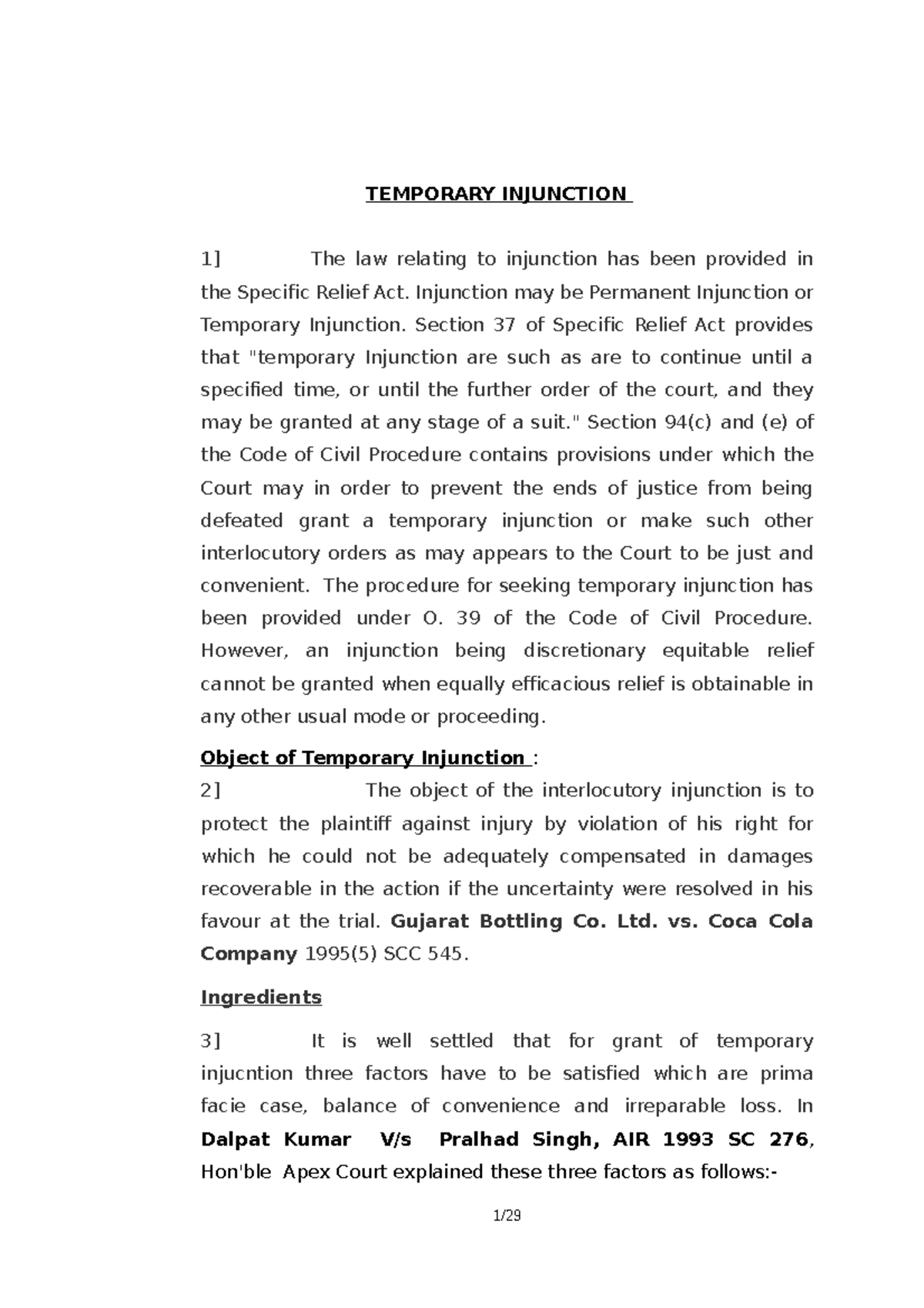 Notes on Temporary Injunction - Legal Principles and Case Law Analysis ...