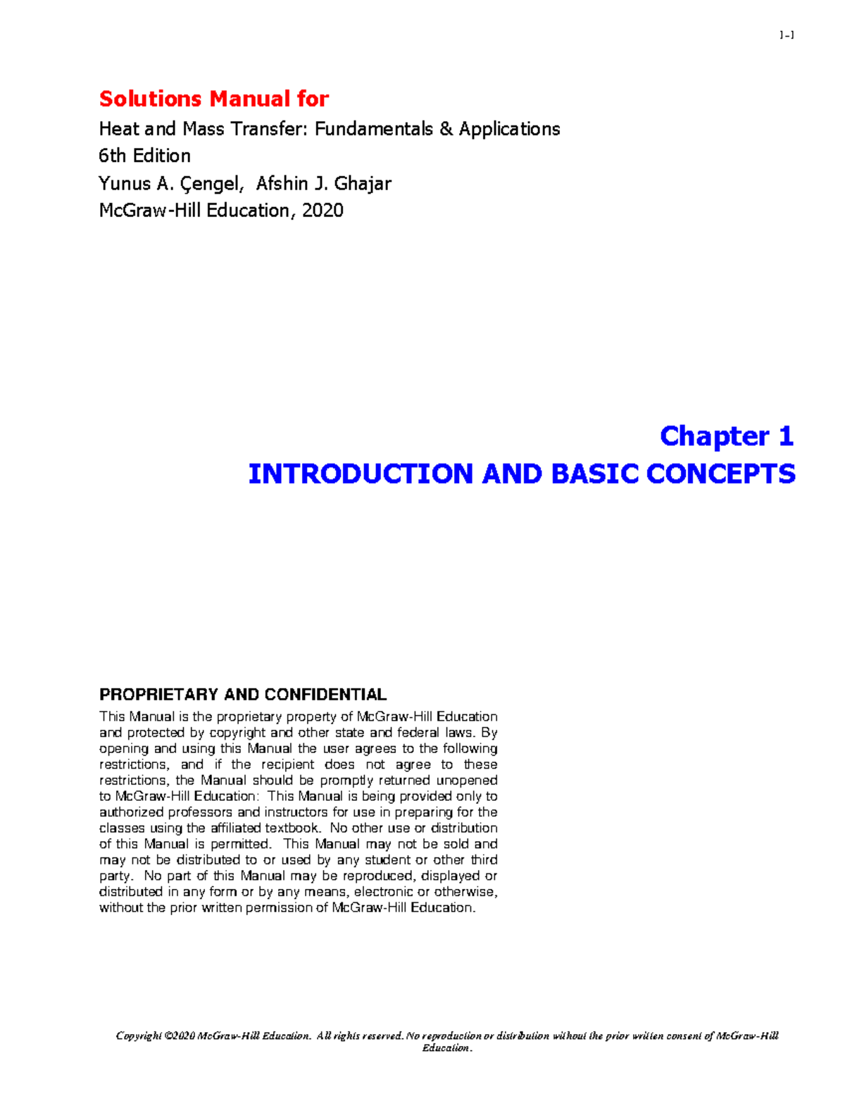 Heat and Mass Transfer: Solutions Manual (6th Ed) - Chapter 1 Overview ...