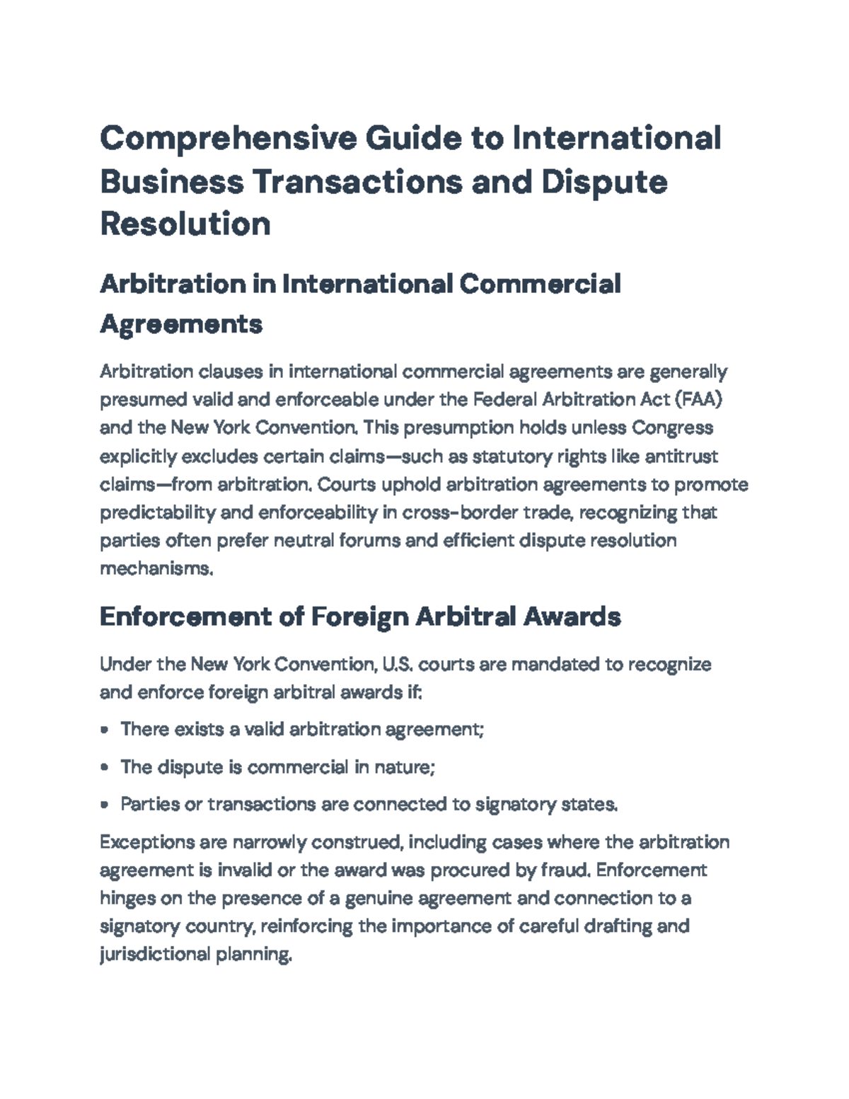 Comprehensive Guide on Intl Business Transactions & Arbitration (LAW ...