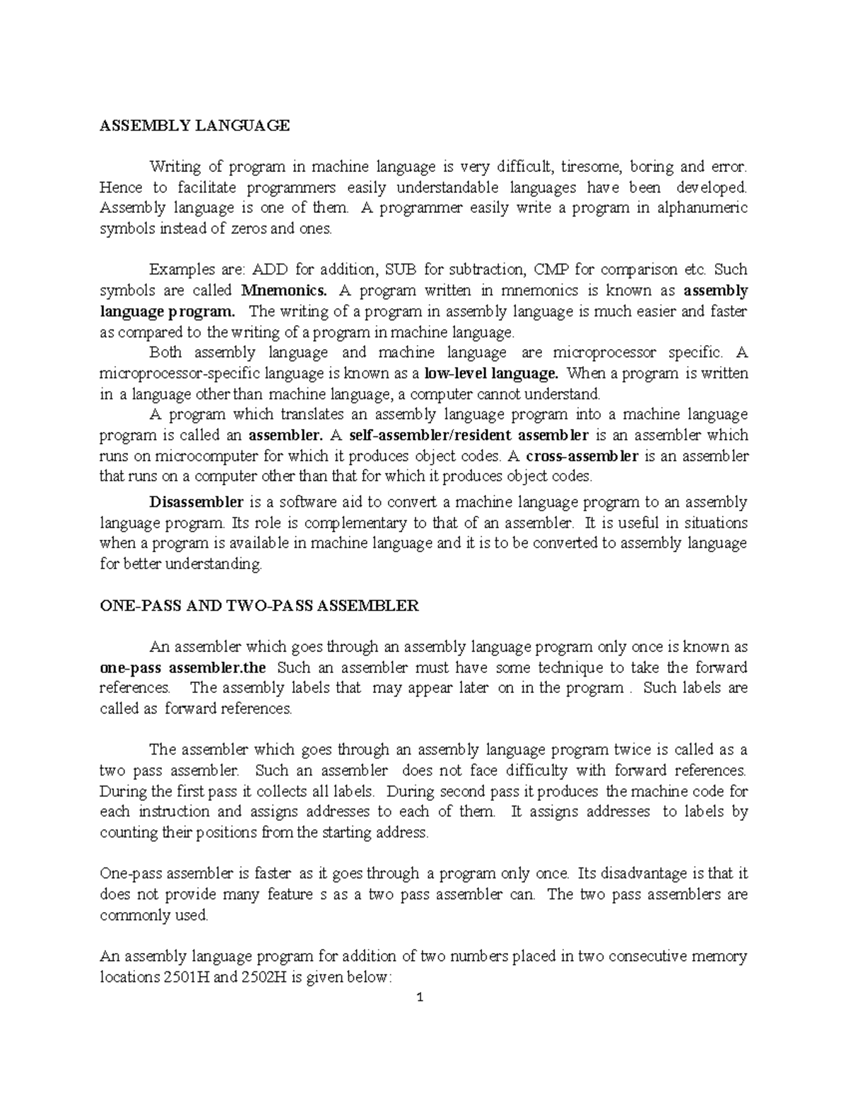 F5 - Assembler Description - ASSEMBLY LANGUAGE Writing of program in ...