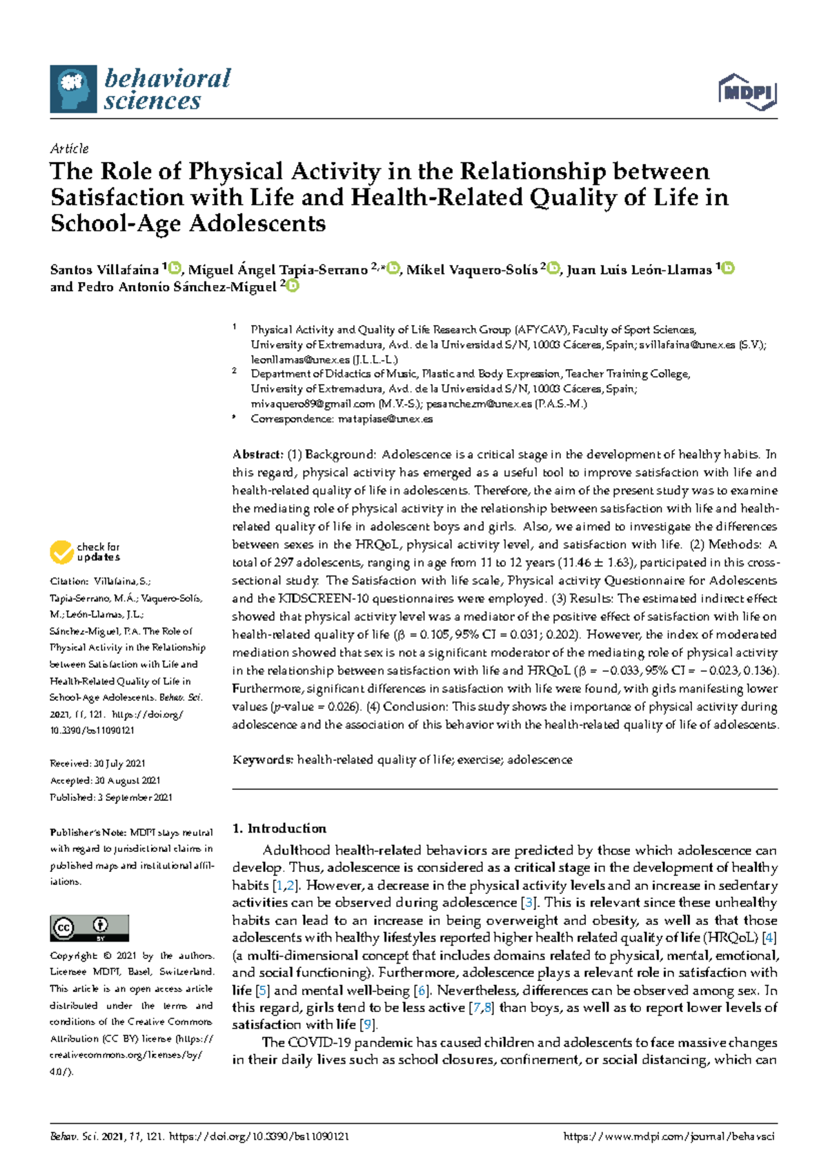 Behavsci-11-00121 - The Impact of Physical Activity on Adolescents ...