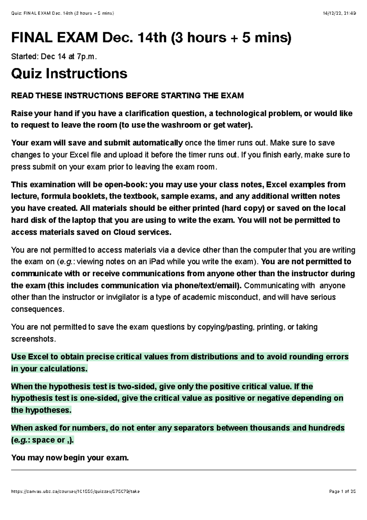 Quiz: FINAL EXAM Dec. 14th (3h 5m) - Instructions & Key Concepts - Studocu