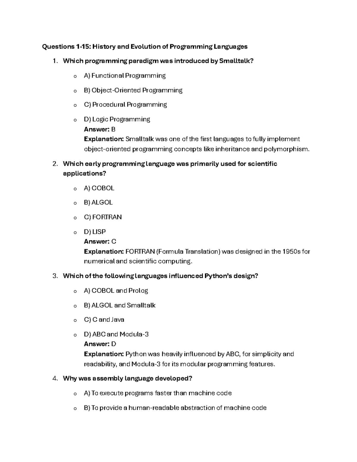 Comp 348 mock final - Questions 1-15: History and Evolution of ...