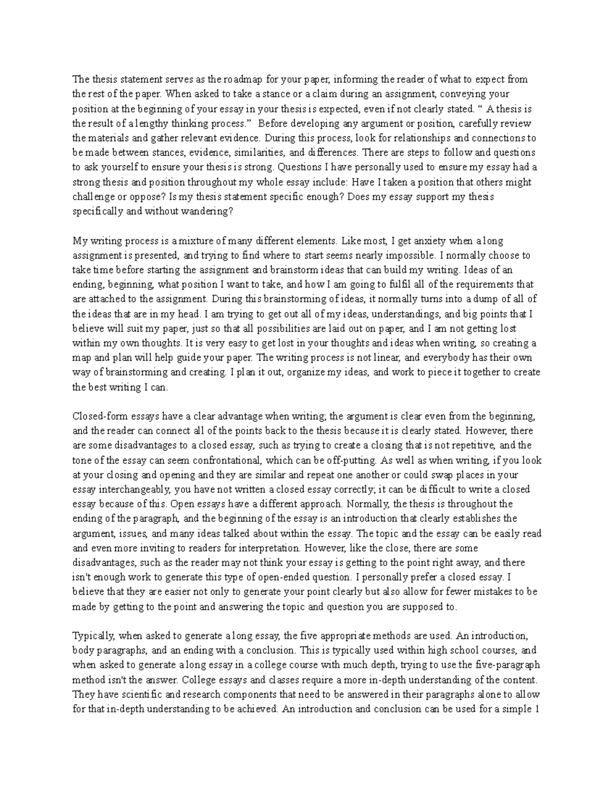 English 1020: Crafting a Strong Thesis Statement for Essays - Studocu