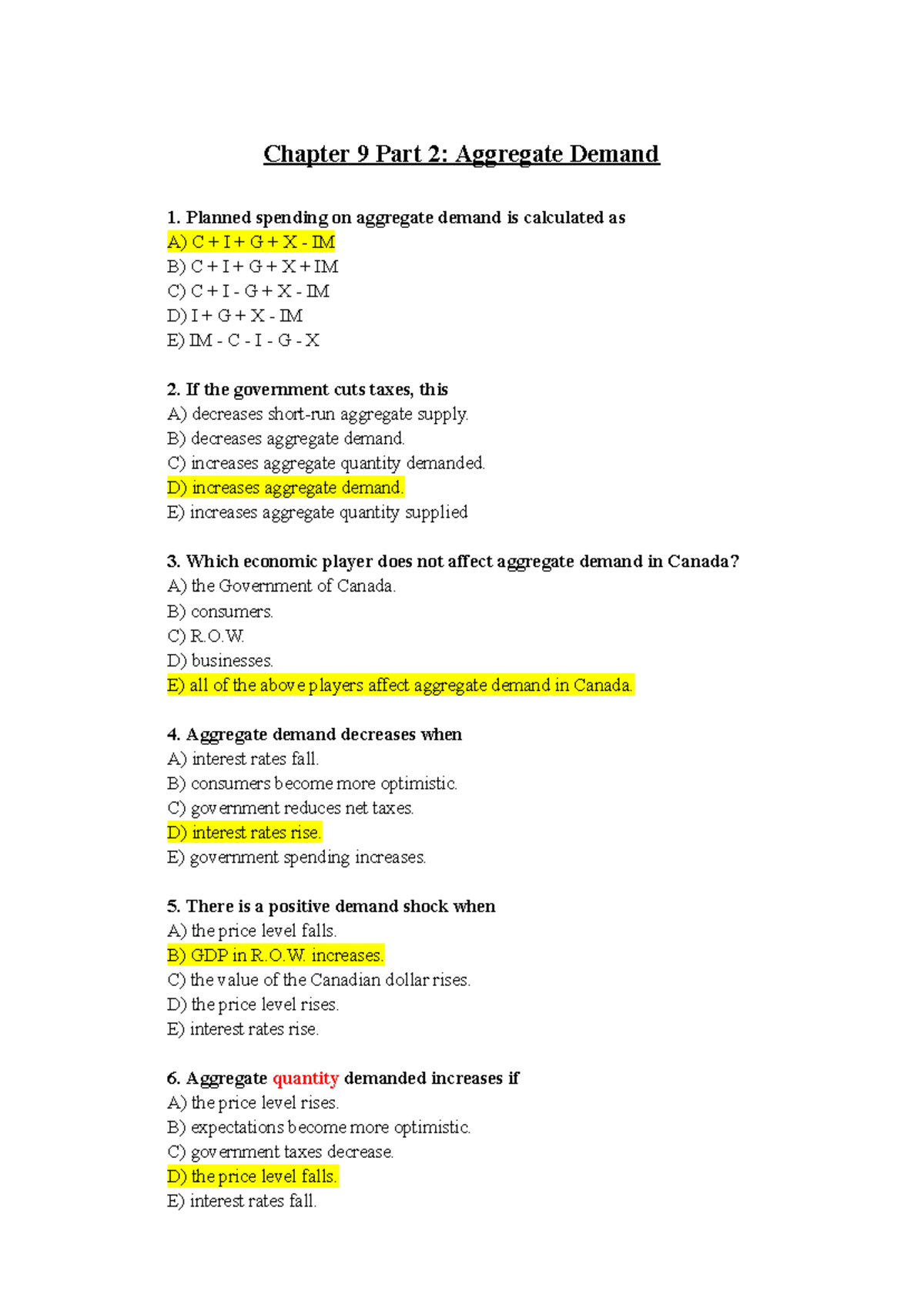 ECON 1010 - Chapter 9: Aggregate Demand Concepts and Analysis - Studocu