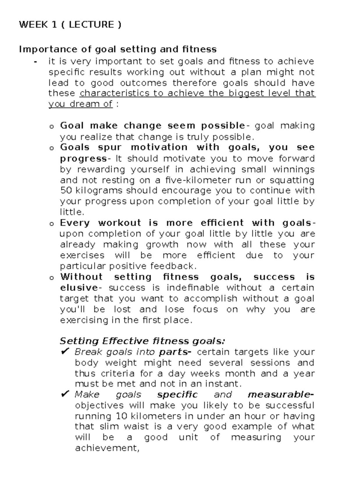 Lecture Notes - FW01: Goal Setting, Body Composition & Strength ...