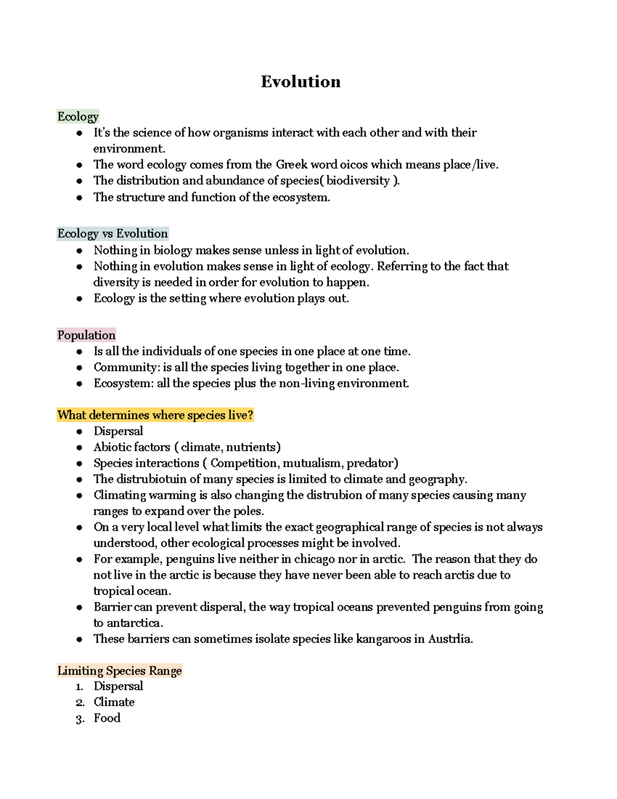 Bio120 notes lec 1-5 - Evolution Ecology It’s the science of how ...