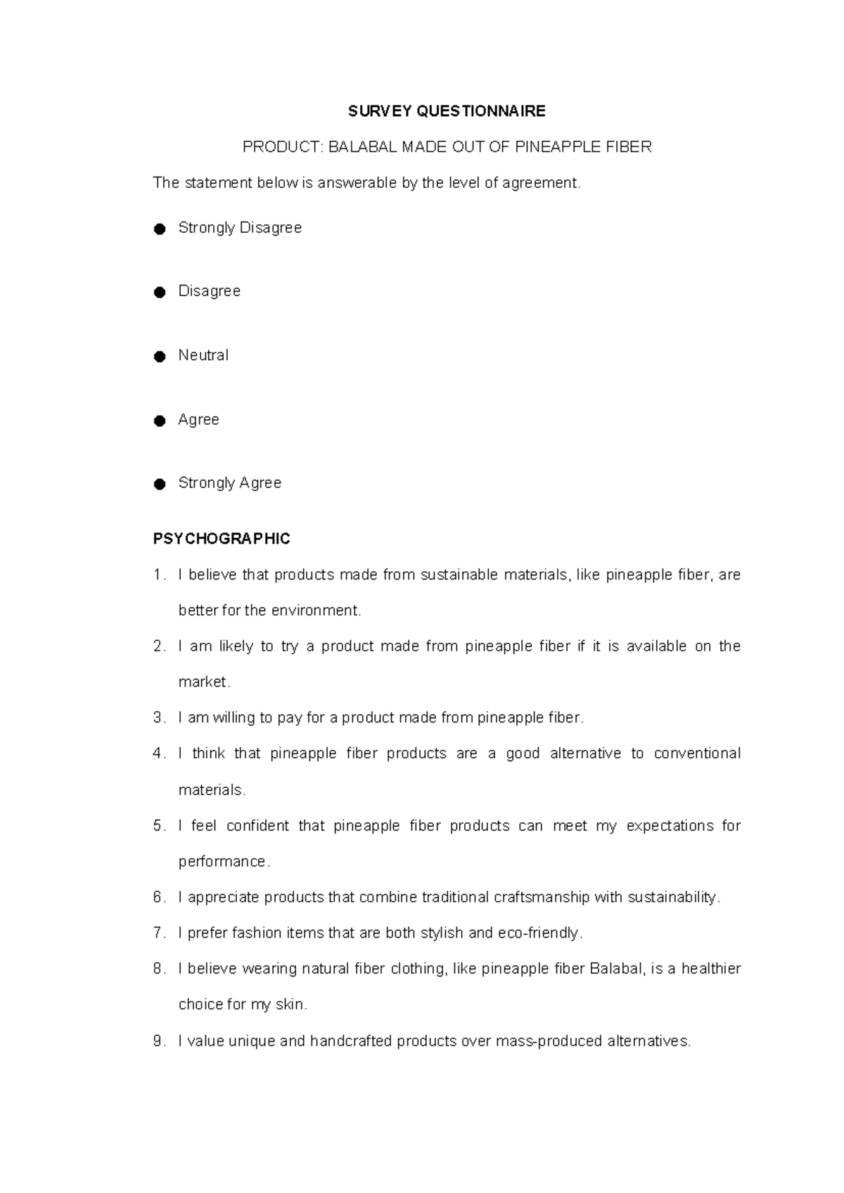 Survey- Questionnaire Pyschographic-AND- Behavioral - SURVEY ...