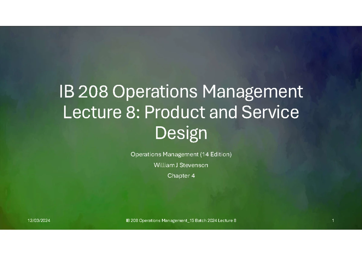 IB 208 Lecture 7: Forecasting in Operations Management - Studocu