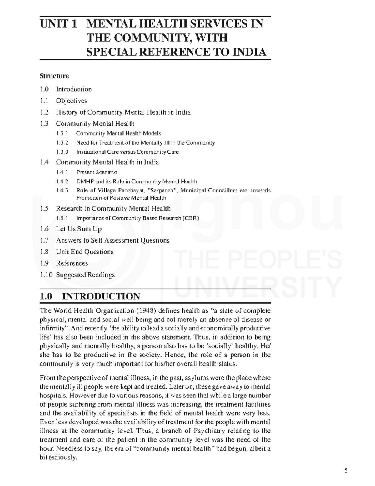UNIT 1: COMMUNITY BASED MENTAL HEALTH SERVICES IN INDIA - Studocu