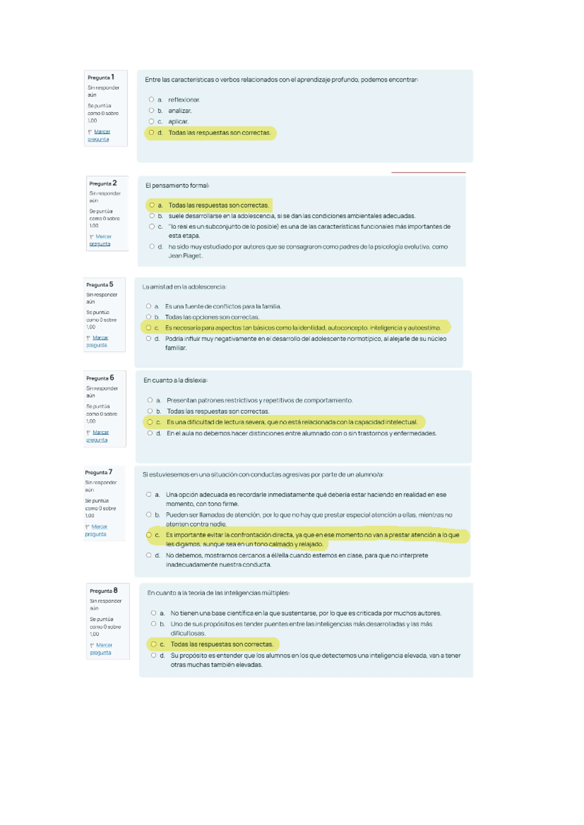 Autoevaluación ADP UAX 2025: Preguntas y Respuestas sobre Aprendizaje y Psicología - Document Preview