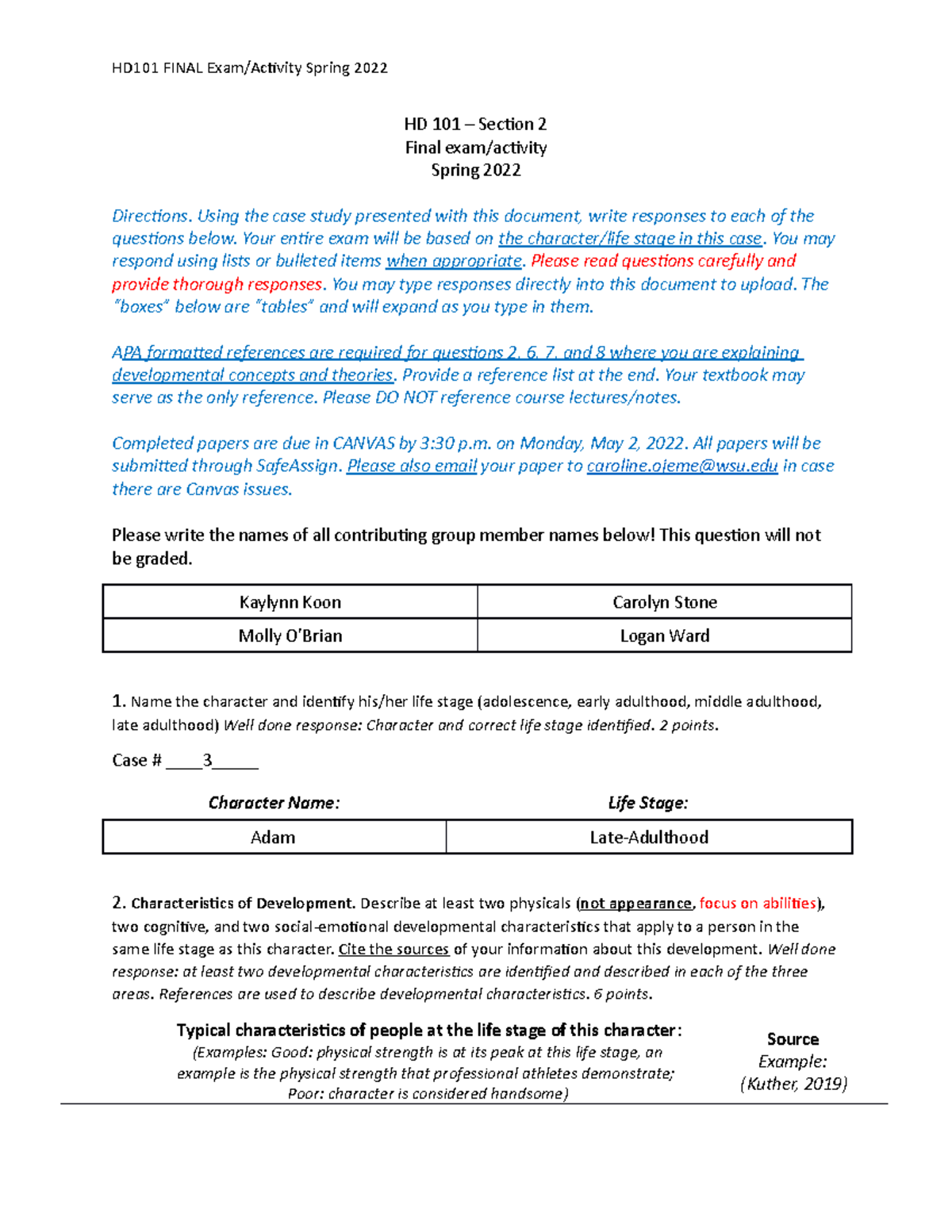 Final Exam Questions for HD 101 Spring 2022 - Section 1 - Studocu