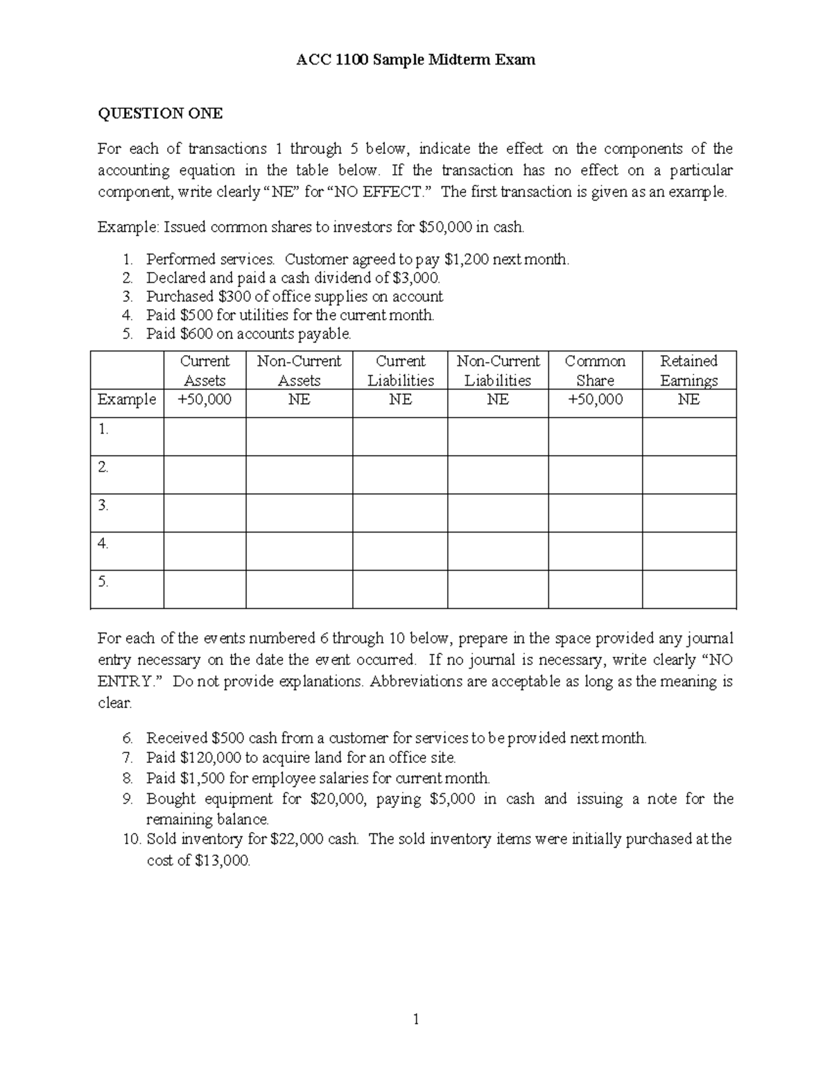 ACC 1100 Sample Midterm Exam with Solutions - Studocu