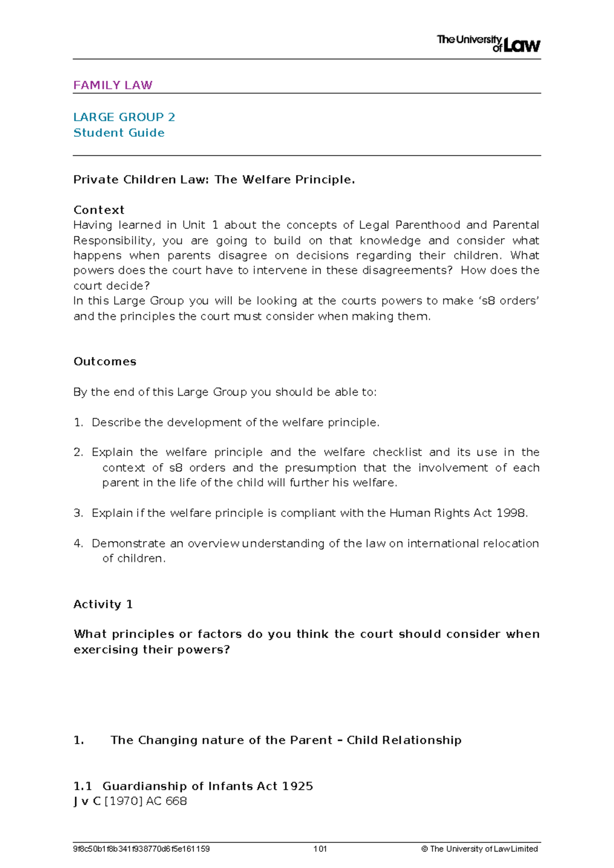 unit 2 - student guide - FAMILY LAW LARGE GROUP 2 Student Guide Private ...