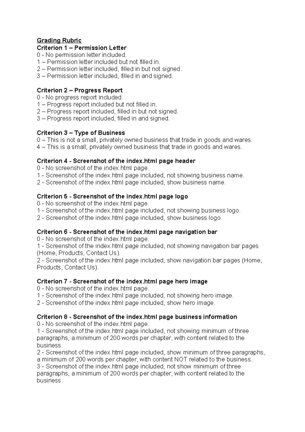 Assessment 5 Grading Rubric for Business Project Evaluation - Studocu