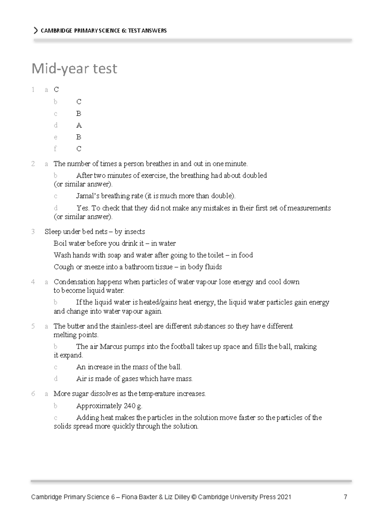 CAMBRIDGE PRIMARY SCIENCE 6: MIDYEAR TEST ANSWERS - Studocu