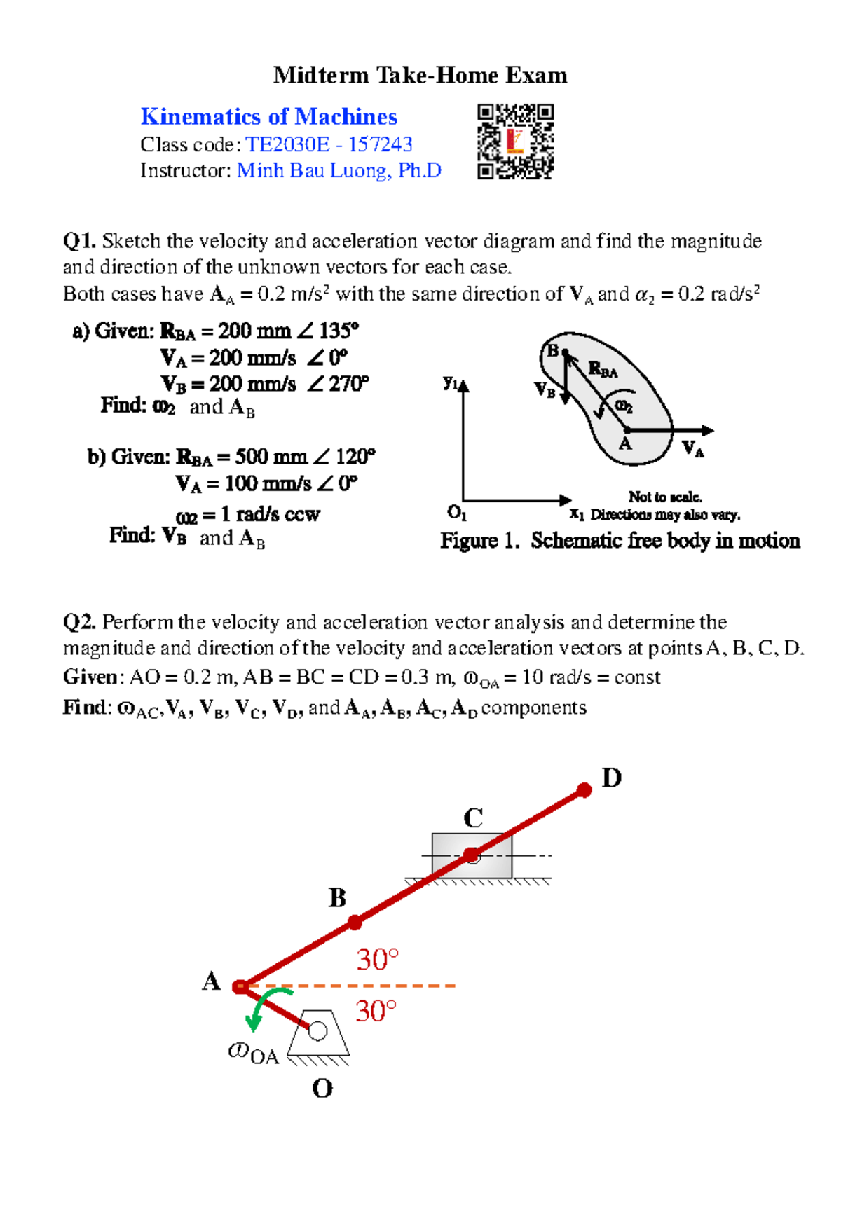 Midterm Exam TE2030E: Kinematics of Machines Vector Analysis - Studocu