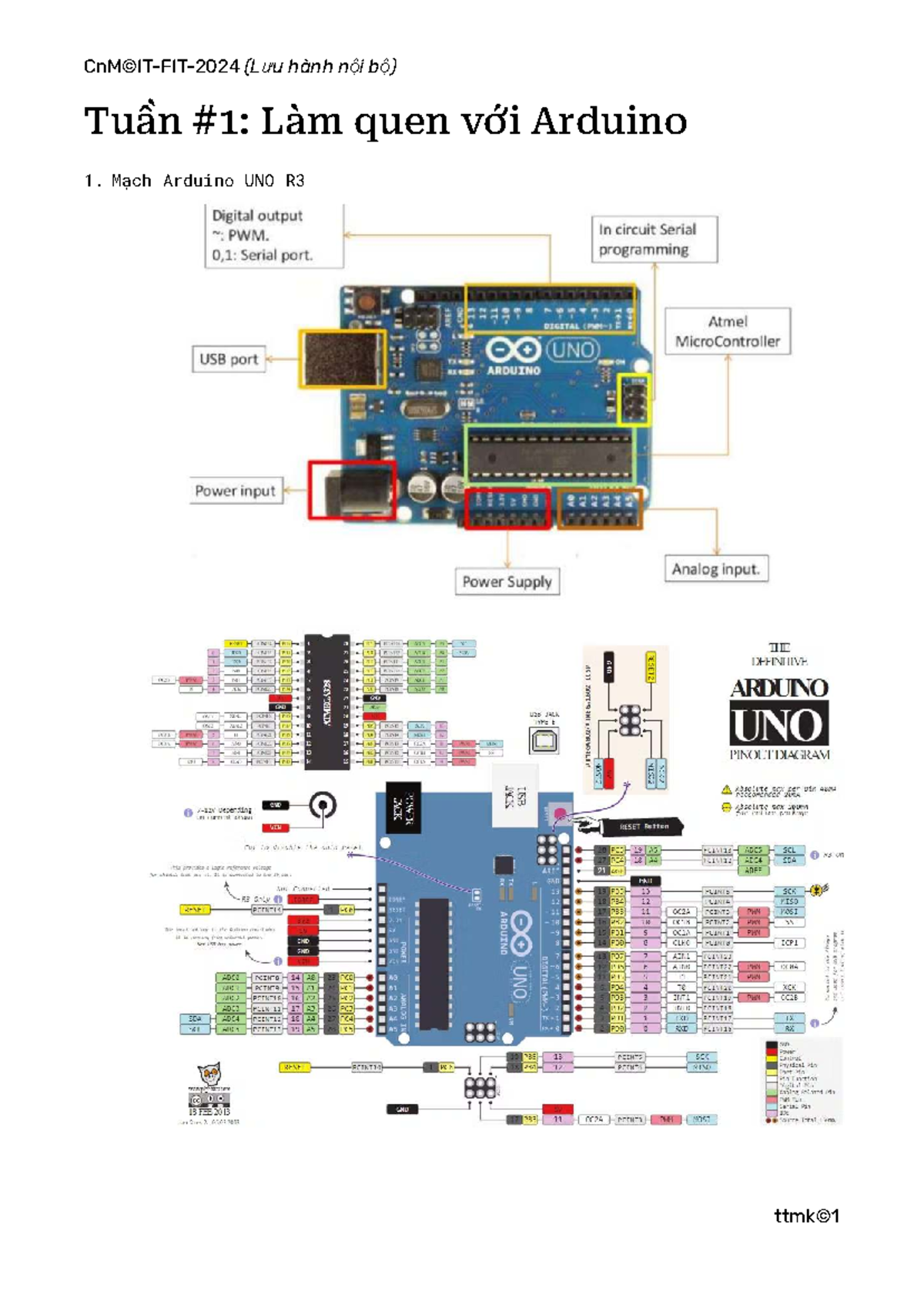 Hướng Dẫn Làm Quen với Arduino UNO R3 - TUẦN 1 (Lưu hành nội bộ) - Studocu