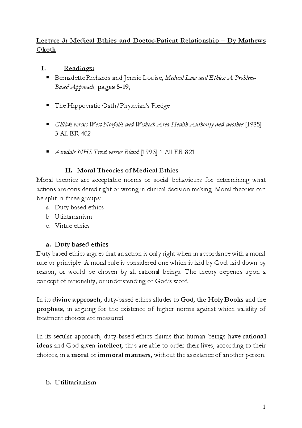 Pdf Lecture 3- Medical Ethics - Lecture 3 : Medical Ethics and Doctor ...
