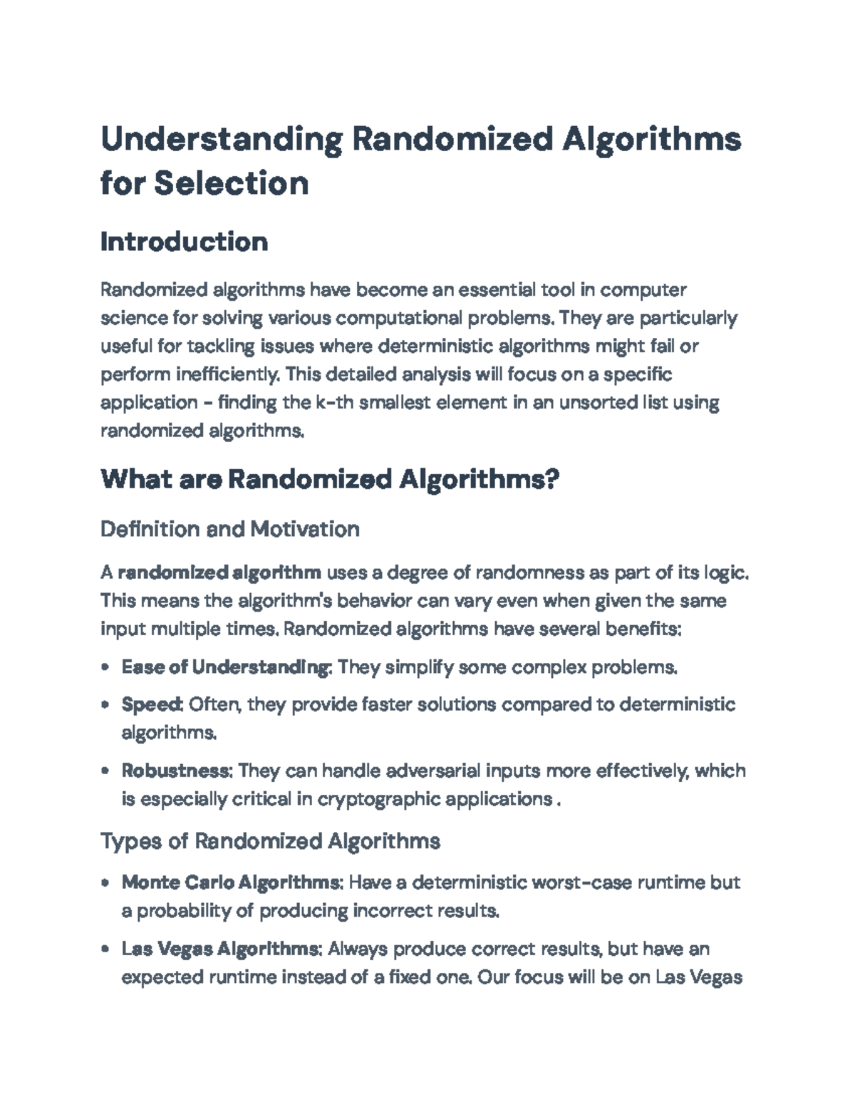 Randomized Algorithms for Selection Problems: Finding the k-th Element ...