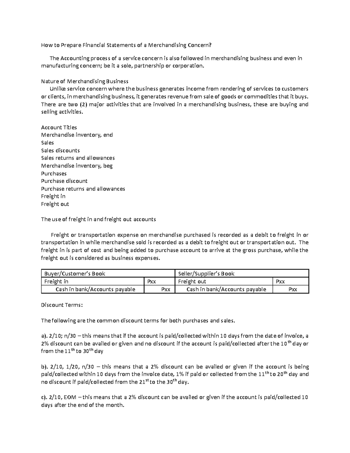 How to Prepare Financial Statements of a Merchandising Concern - Nature ...
