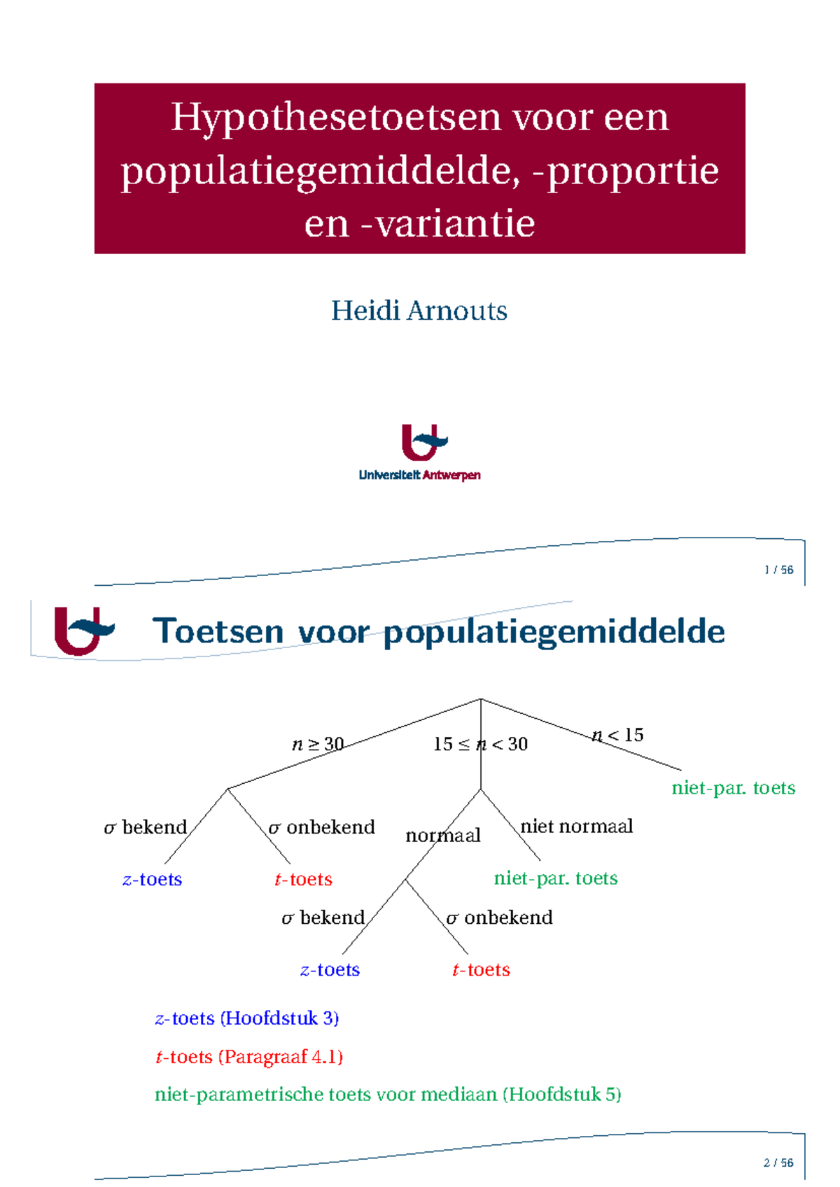 Hypothesetoetsen voor populatiegemiddelde, proportie en variantie ...