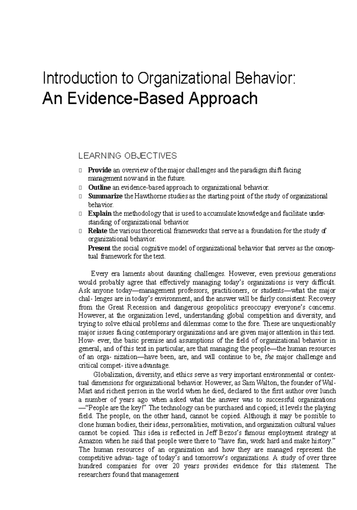 Chapter 1 - Introduction to Organizational Behavior - An Evidence-Based ...