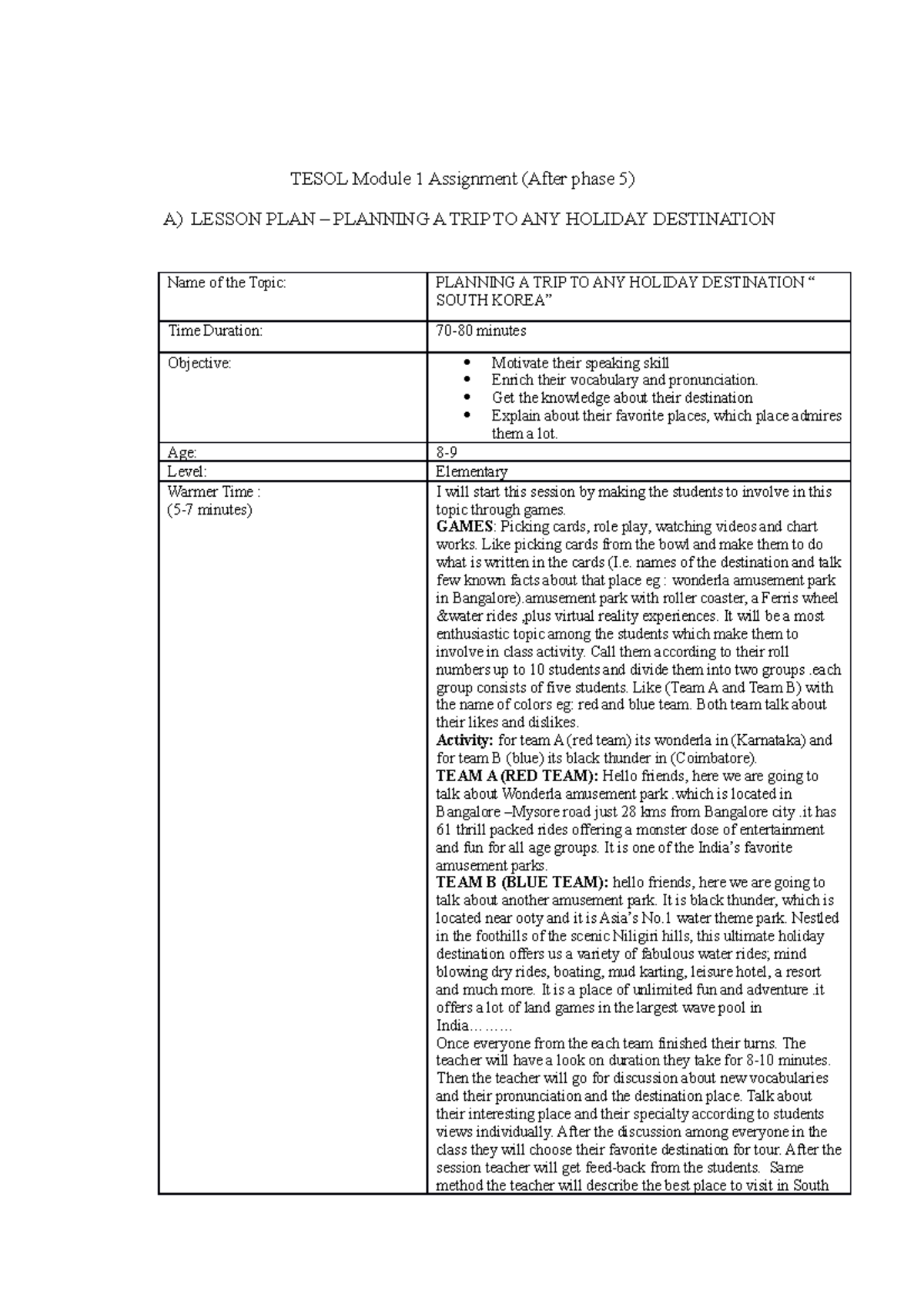 TESOL Module 1 Assignment: Planning a Trip to South Korea - Studocu