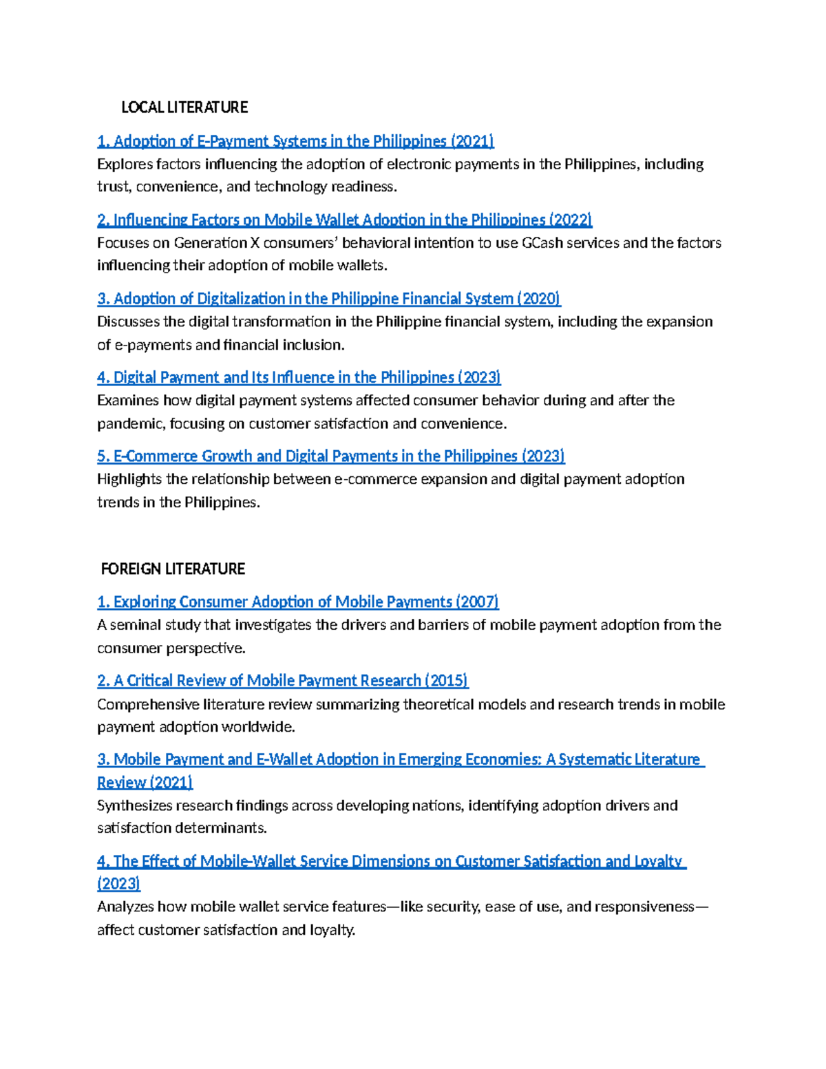LOCAL LITERATURE & FOREIGN STUDIES ON MOBILE PAYMENT ADOPTION - Studocu