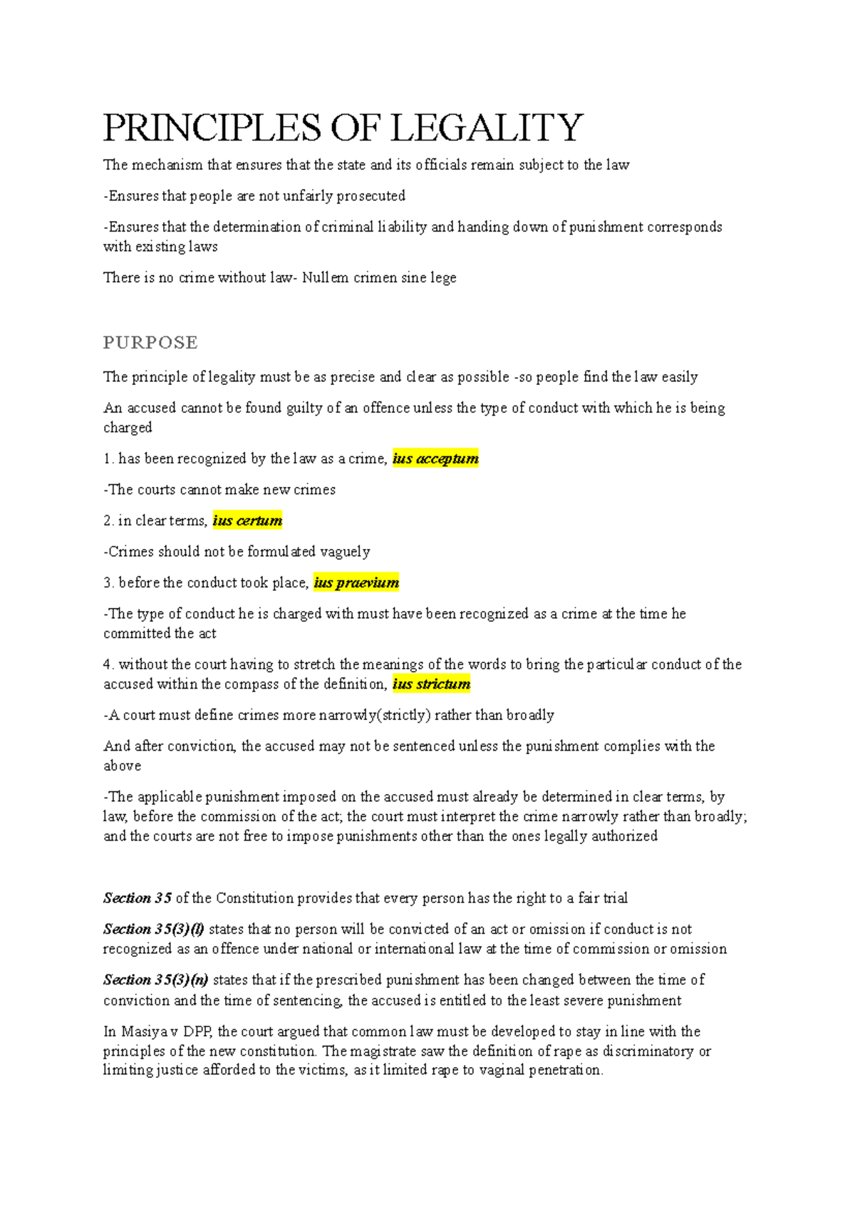 Principles of Legality: Understanding Legal Frameworks and Rights - Studocu