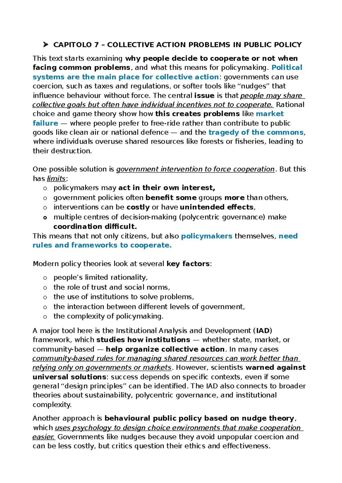 CAP 7: Collective Action Problems in Public Policy Analysis - Studocu