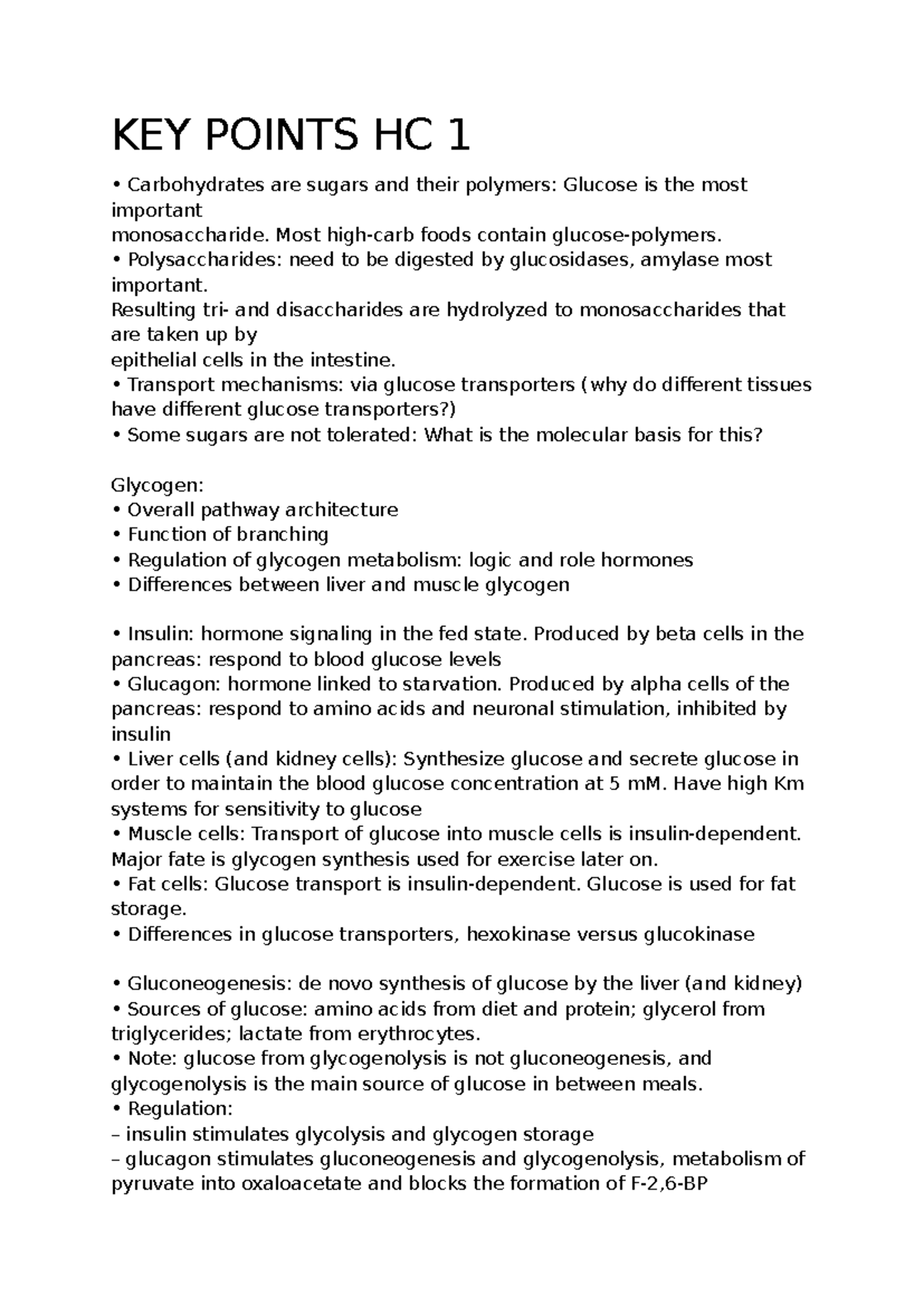 KEY POINTS HC 1: Essential Concepts from Medical Biochemistry Lectures ...