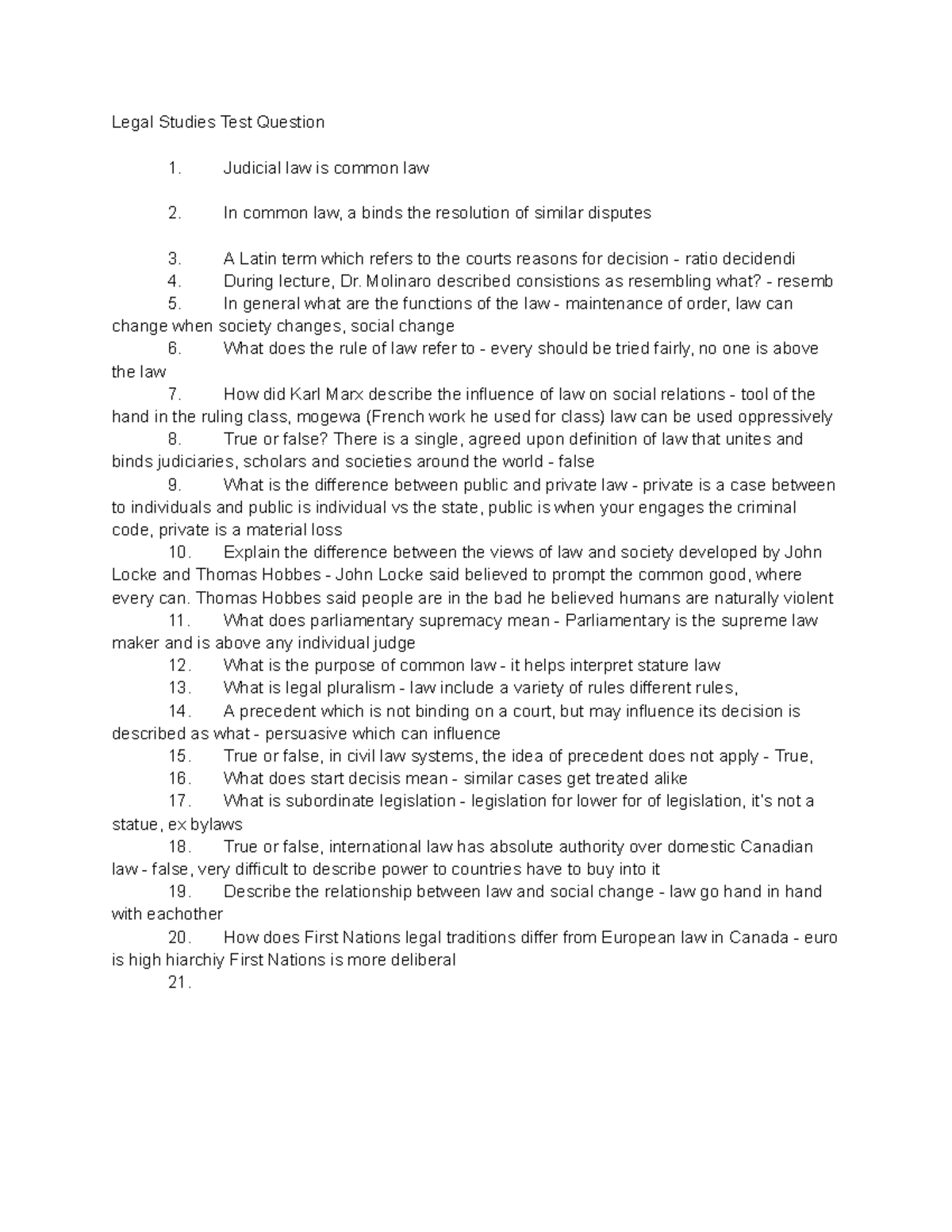 Legal Studies Test Questions: Concepts and Key Terms Analysis - Studocu