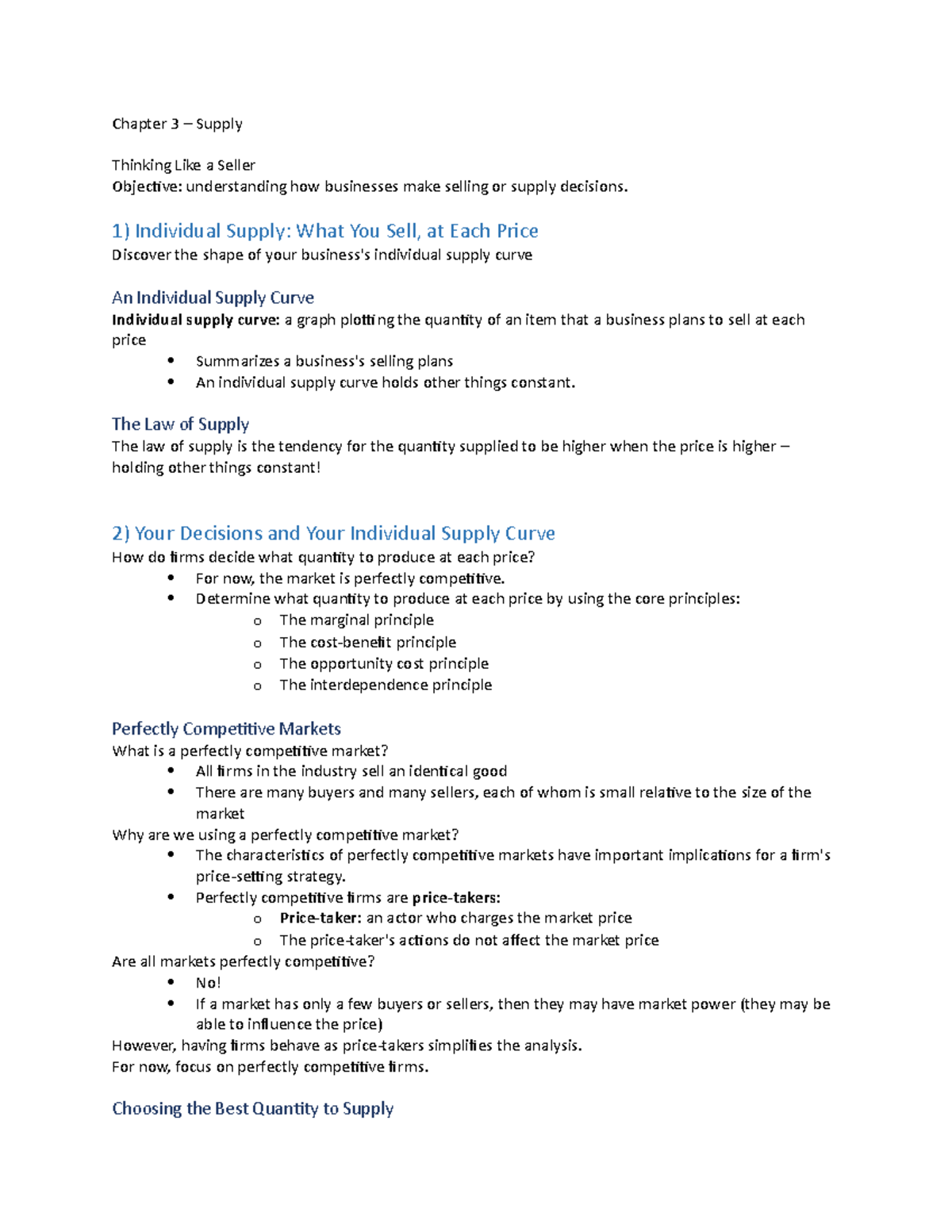 Ch. 3 - ECOn2105 - Lecture Notes on Supply and Market Dynamics - Studocu