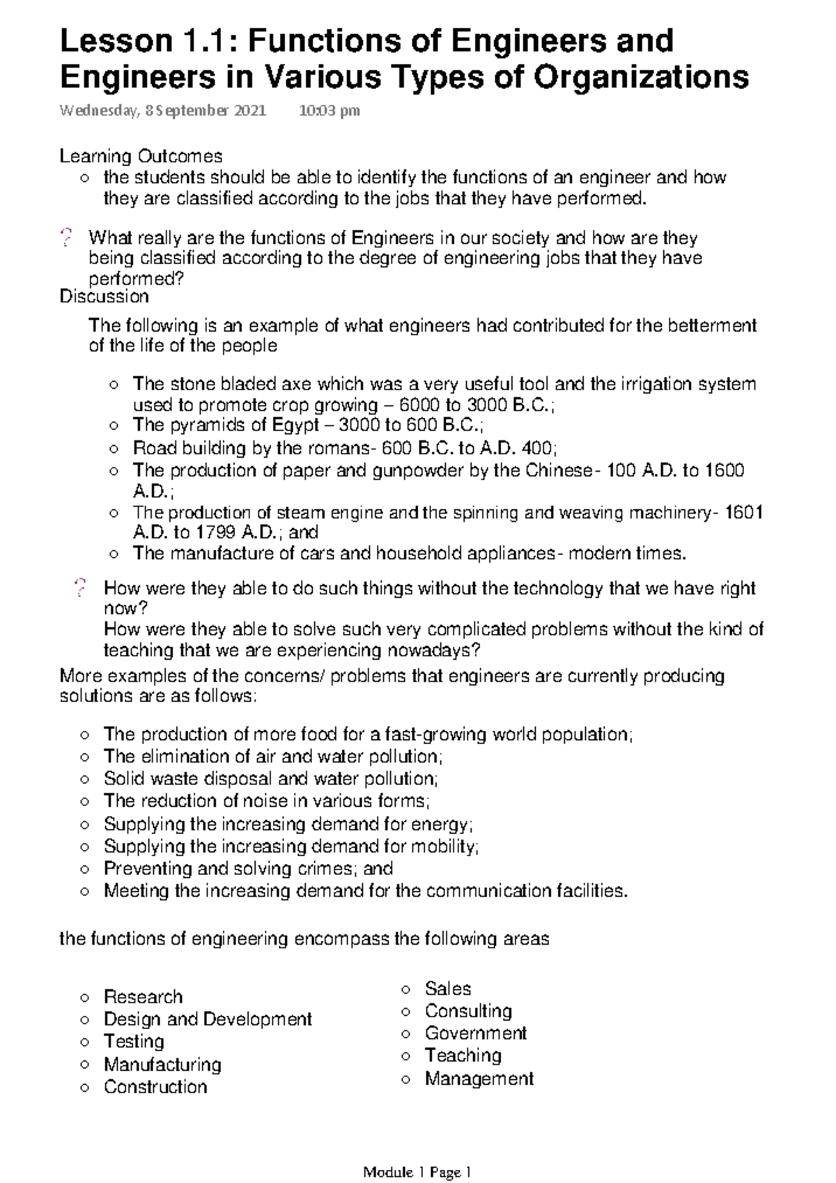 Engineering Management - Learning Outcomes the students should be able ...