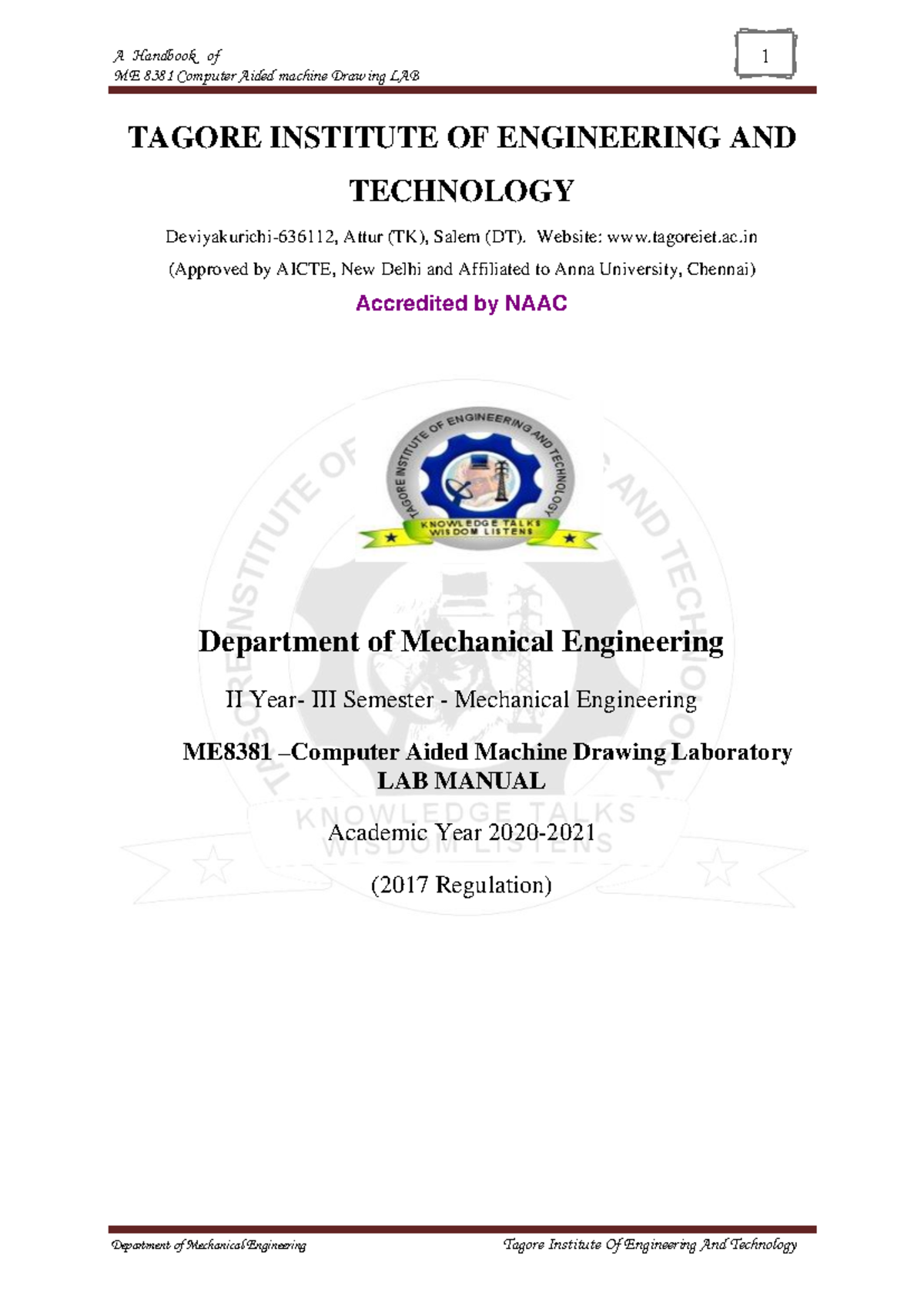 ME8381 Computer Aided Machine Drawing Lab Manual and Syllabus - Studocu