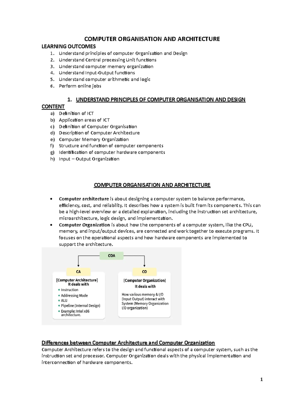 COMPUTER ORGANISATION AND ARCHITECTURE NOTES - FINAL EXAM - Document Preview