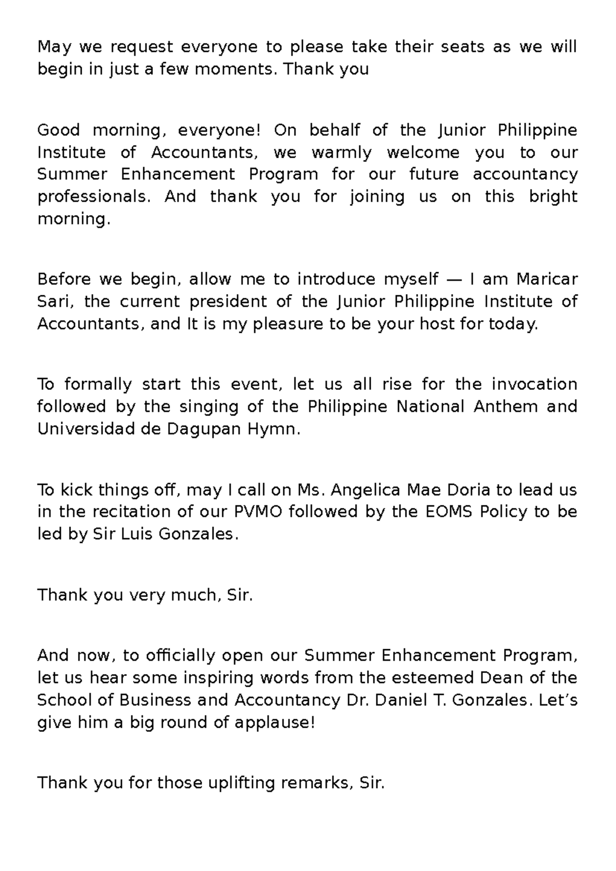 NAAA Summer Enhancement Program Opening Remarks - Studocu